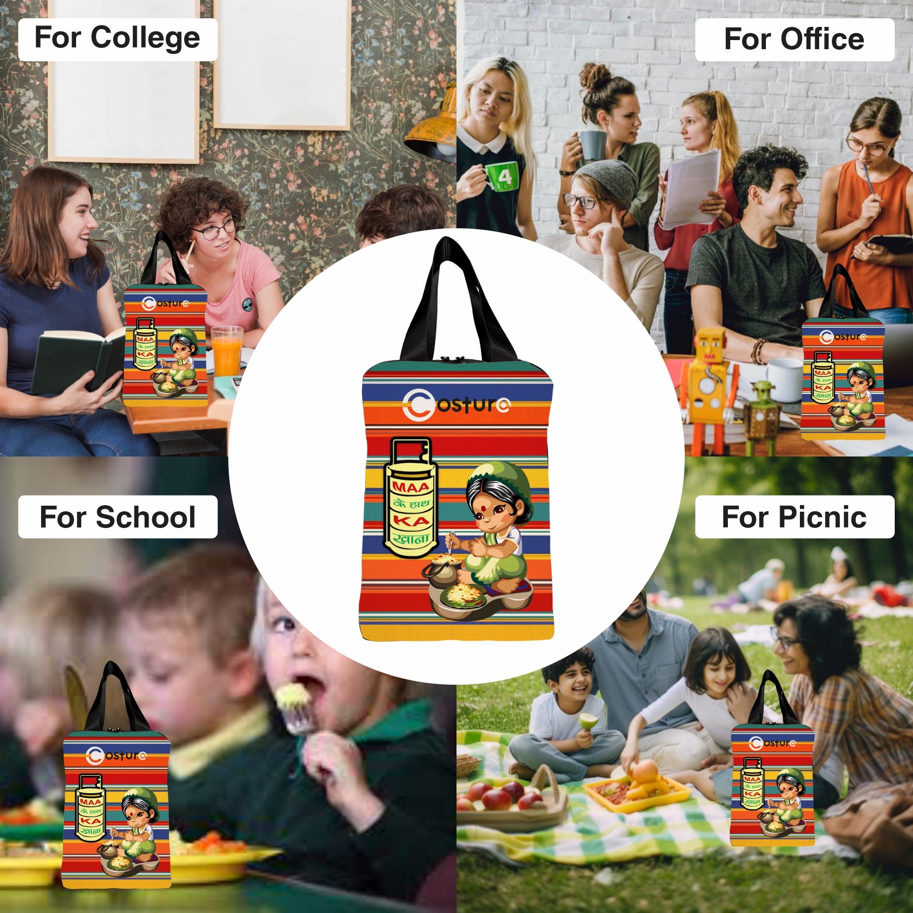 MY FAV Costura Polyester Lunch Bags for Men & Women, Waterproof Carry On Tote Tiffin Bag for Travel, Office, Picnic, Camping Outdoor, College & School, Durable and Lightweight Bag