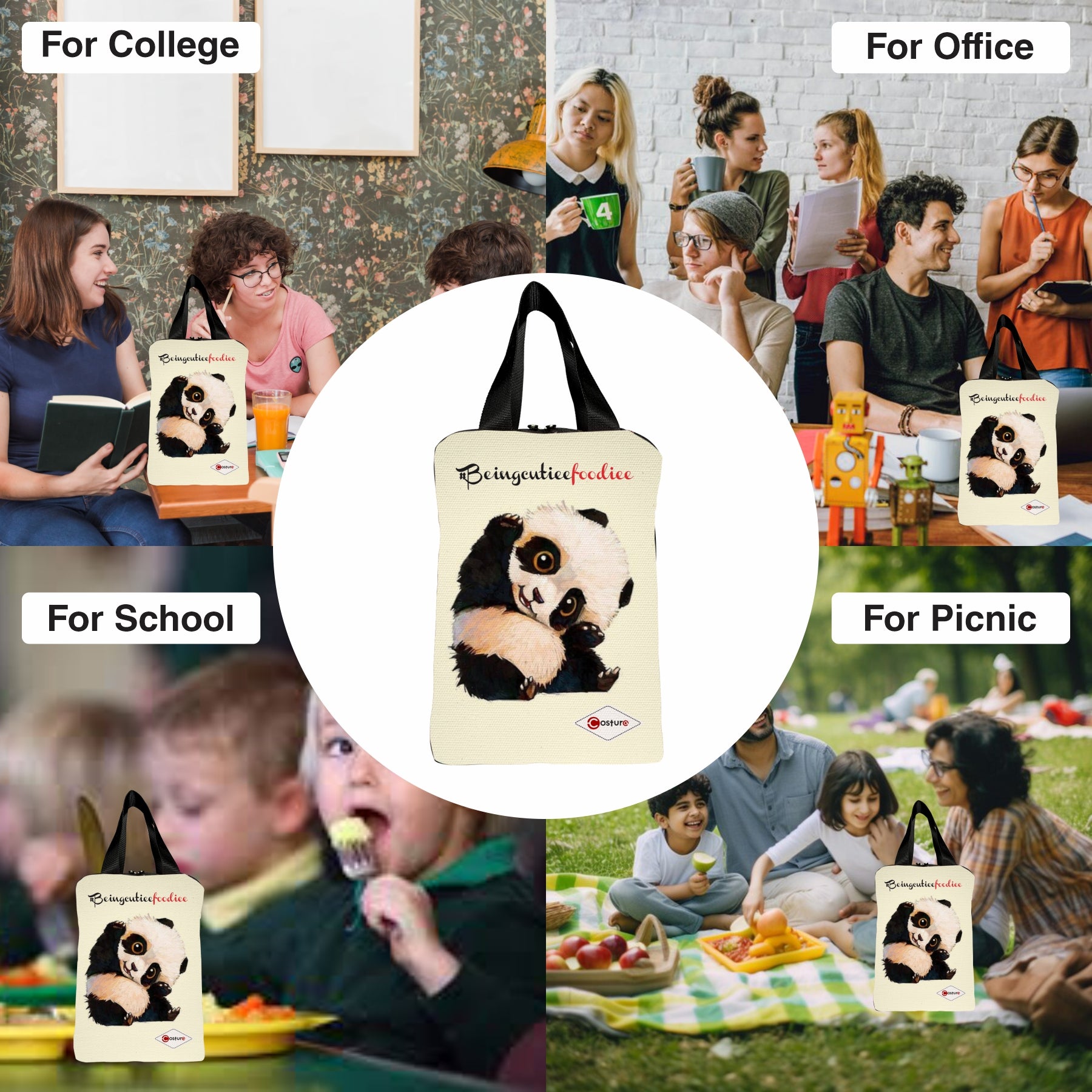 MY FAV Costura Polyester Lunch Bags for Men & Women, Waterproof Carry On Tote Tiffin Bag for Travel, Office, Picnic, Camping Outdoor, College & School, Durable and Lightweight Bag