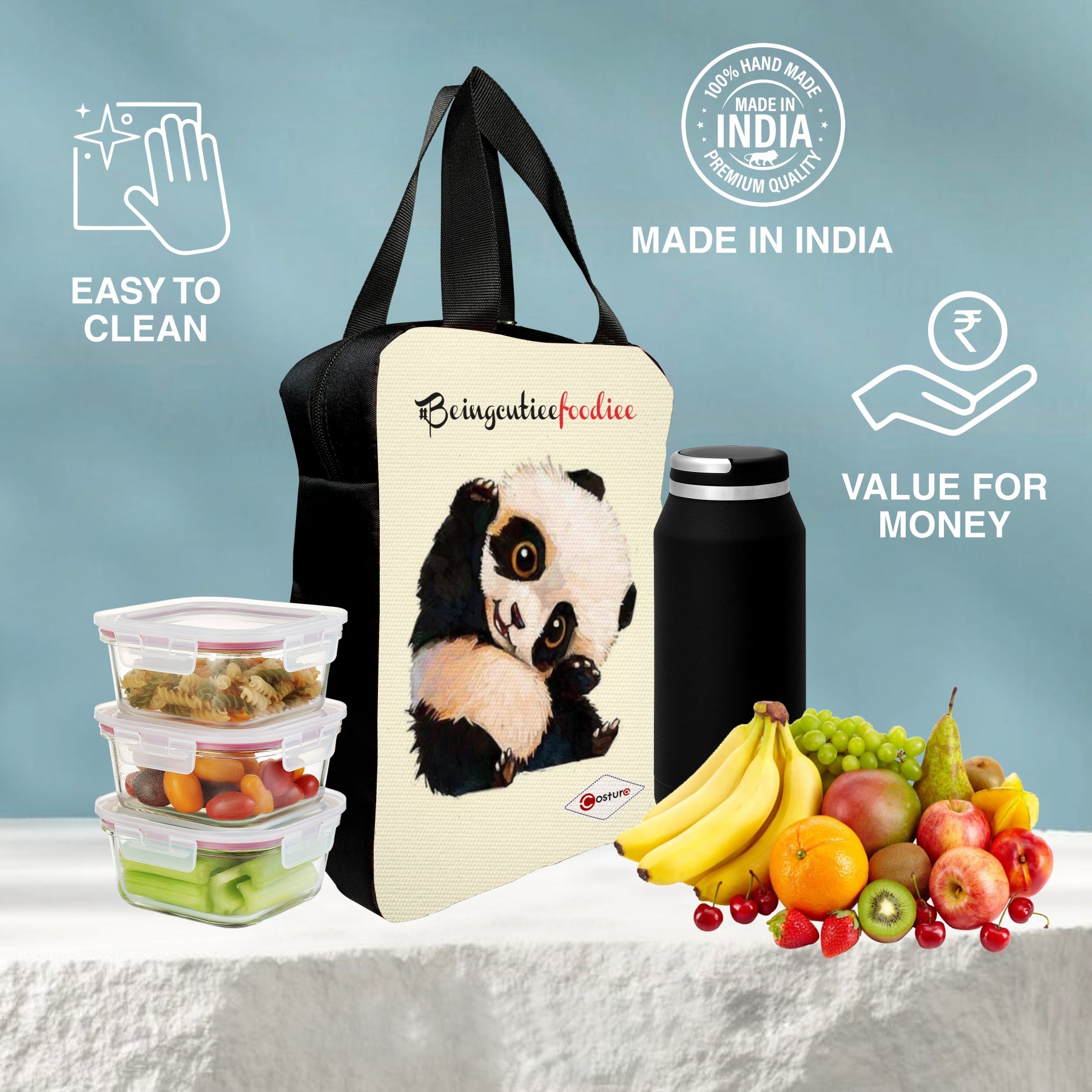 MY FAV Costura Polyester Lunch Bags for Men & Women, Waterproof Carry On Tote Tiffin Bag for Travel, Office, Picnic, Camping Outdoor, College & School, Durable and Lightweight Bag