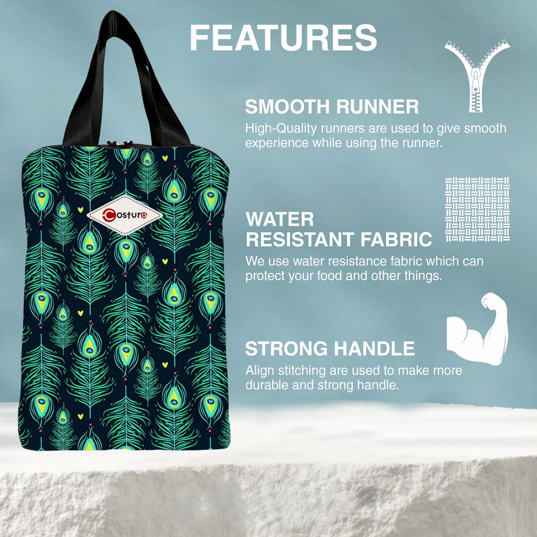 MY FAV Costura Polyester Lunch Bags for Men & Women, Waterproof Carry On Tote Tiffin Bag for Travel, Office, Picnic, Camping Outdoor, College & School, Durable and Lightweight Bag