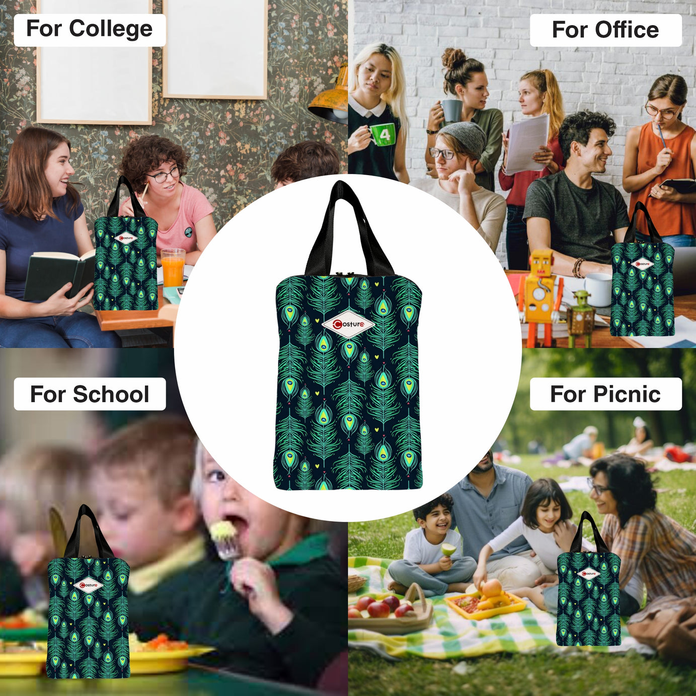 MY FAV Costura Polyester Lunch Bags for Men & Women, Waterproof Carry On Tote Tiffin Bag for Travel, Office, Picnic, Camping Outdoor, College & School, Durable and Lightweight Bag