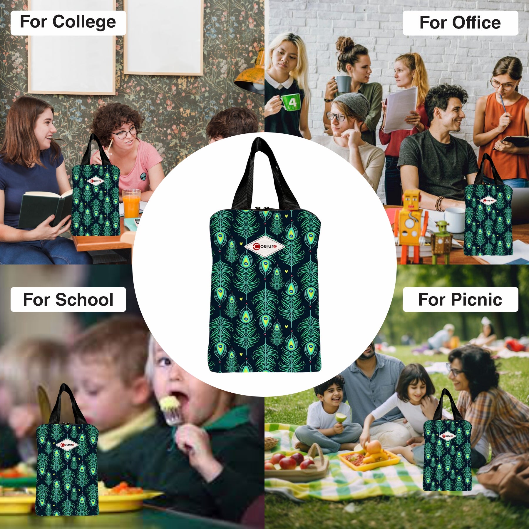 MY FAV Costura Polyester Lunch Bags for Men & Women, Waterproof Carry On Tote Tiffin Bag for Travel, Office, Picnic, Camping Outdoor, College & School, Durable and Lightweight Bag