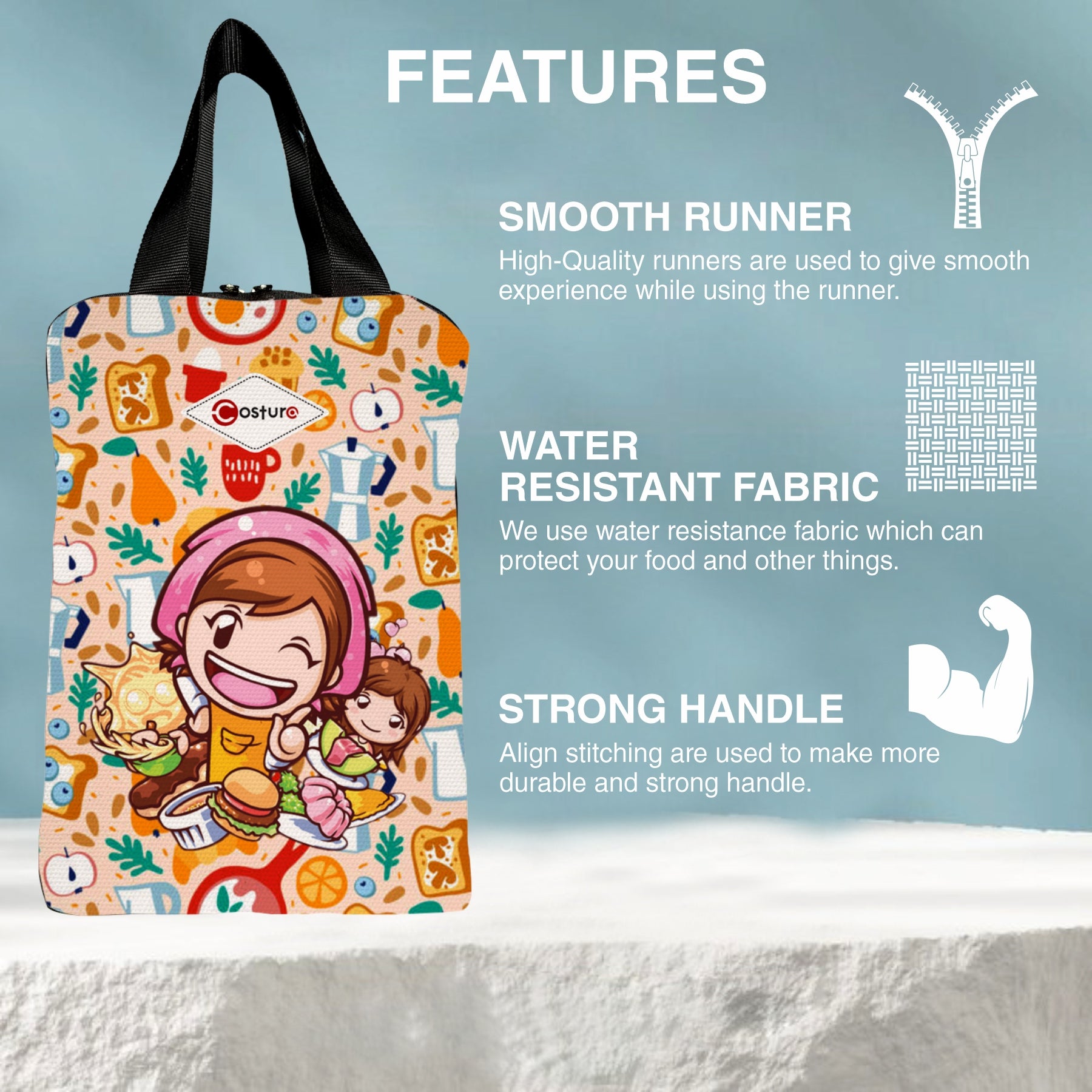 MY FAV Costura Polyester Lunch Bags for Men & Women, Waterproof Carry On Tote Tiffin Bag for Travel, Office, Picnic, Camping Outdoor, College & School, Durable and Lightweight Bag