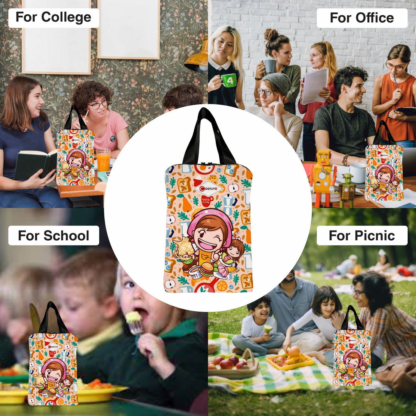 MY FAV Costura Polyester Lunch Bags for Men & Women, Waterproof Carry On Tote Tiffin Bag for Travel, Office, Picnic, Camping Outdoor, College & School, Durable and Lightweight Bag