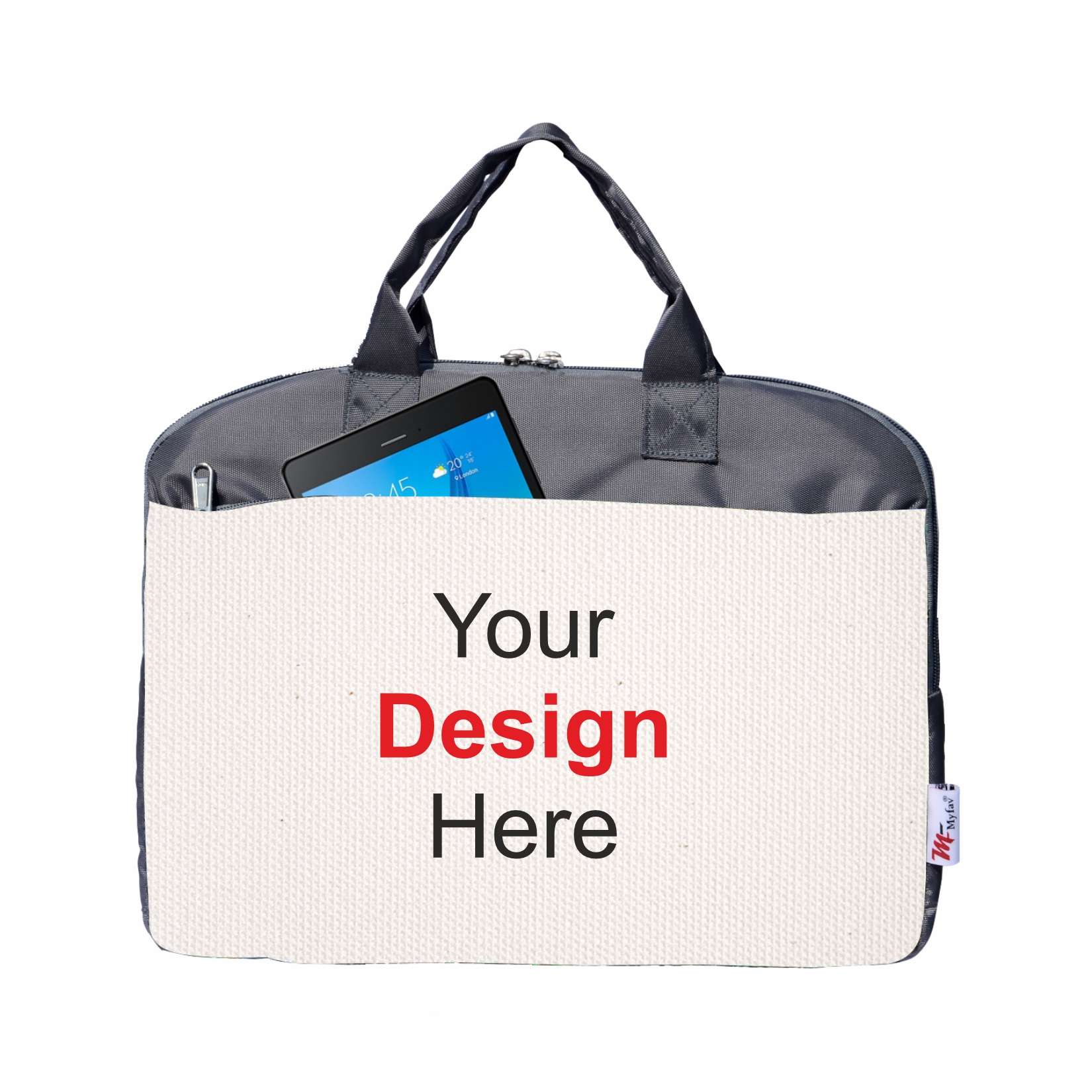 My Fav Personalized/Customized Print Grey Colour Office Laptop Bag Briefcase 15.6 Inch for Women and Men