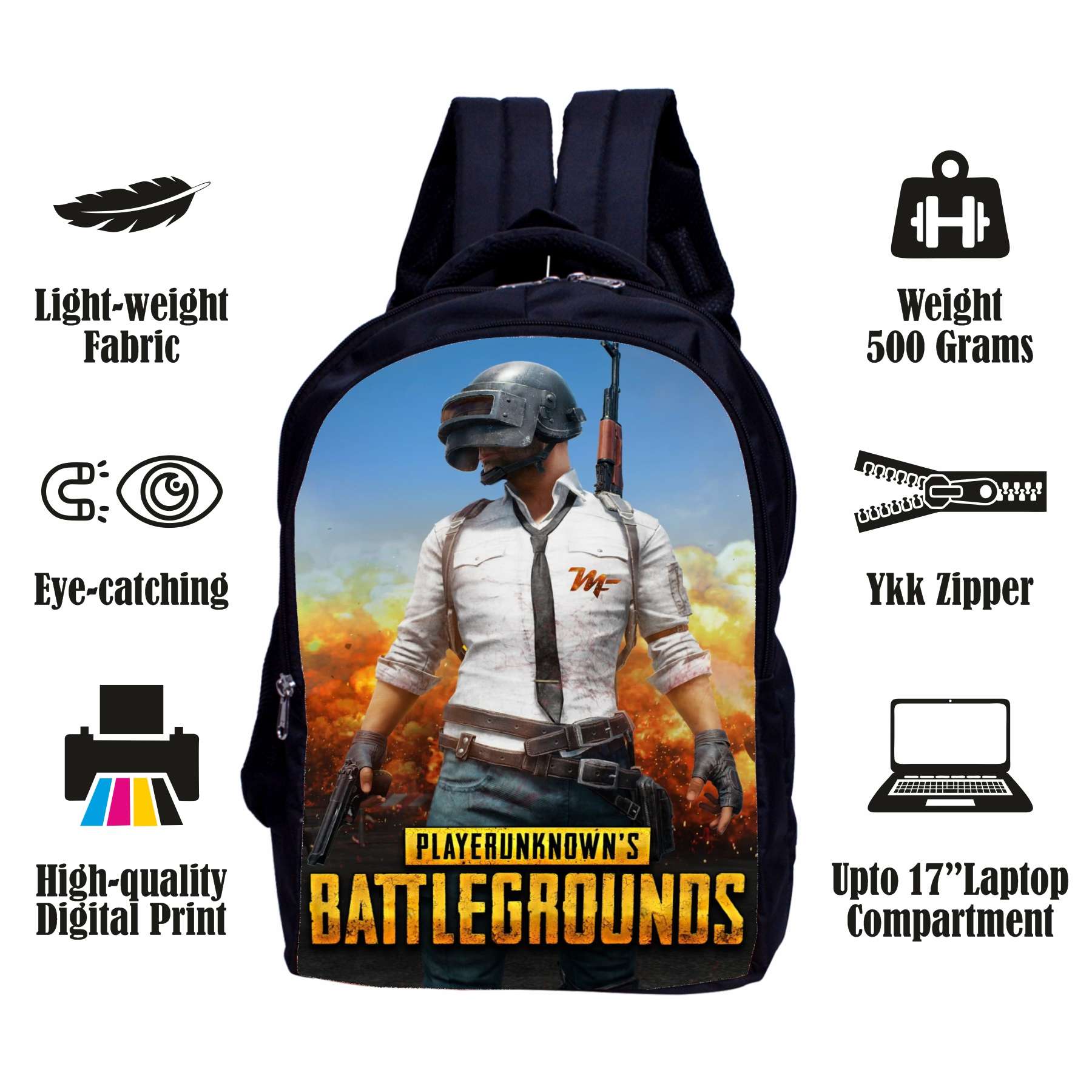 MY FAV PUBG Digital Print Waterproof Backpack for Men and Women (Black)
