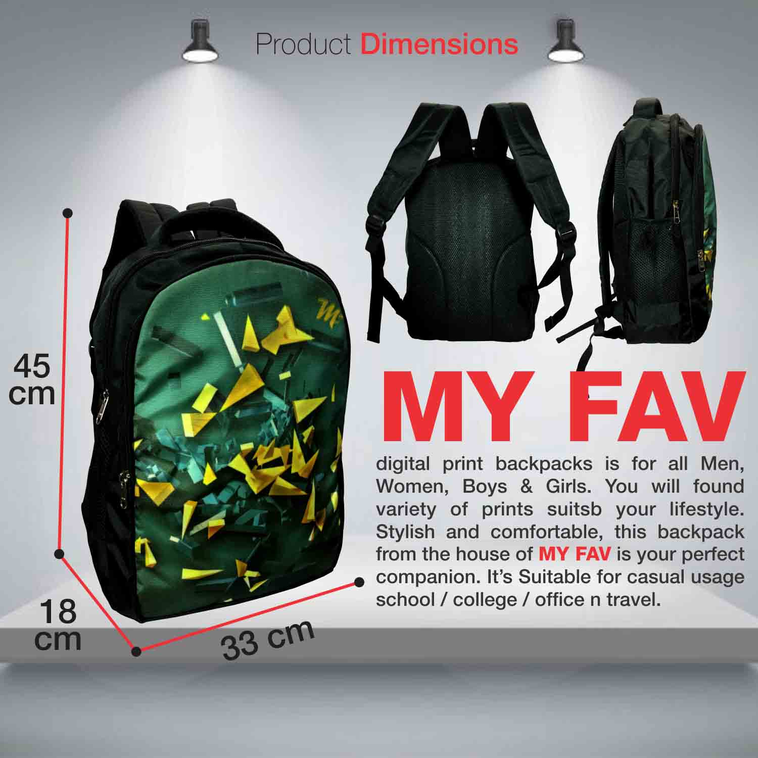 My Fav Multicolor Printed Laptop Backpack for Men Women
