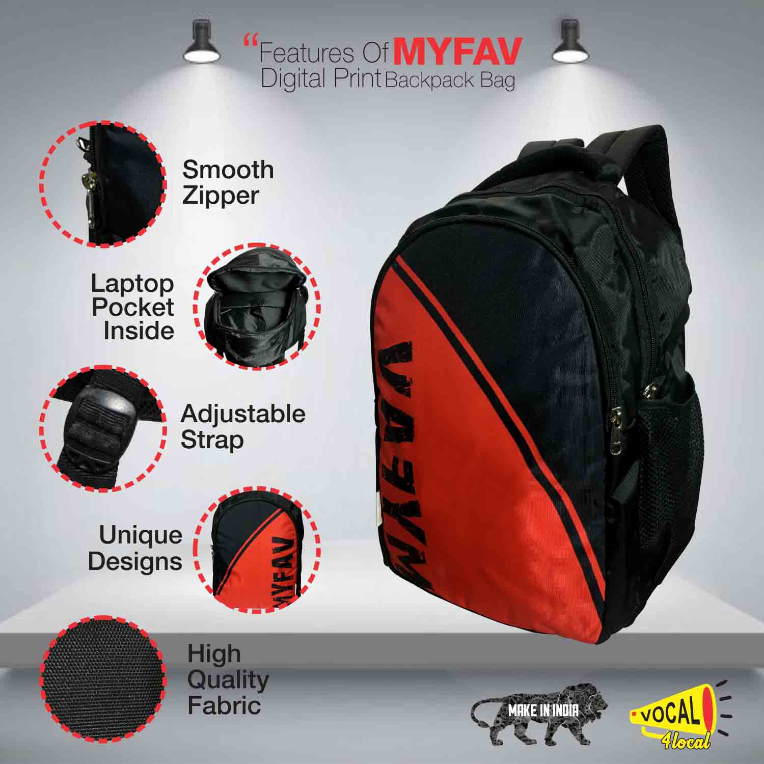 My Fav Red Black Laptop Backpack for Men Women / Office Backpack / School Backpack for Boys Girls