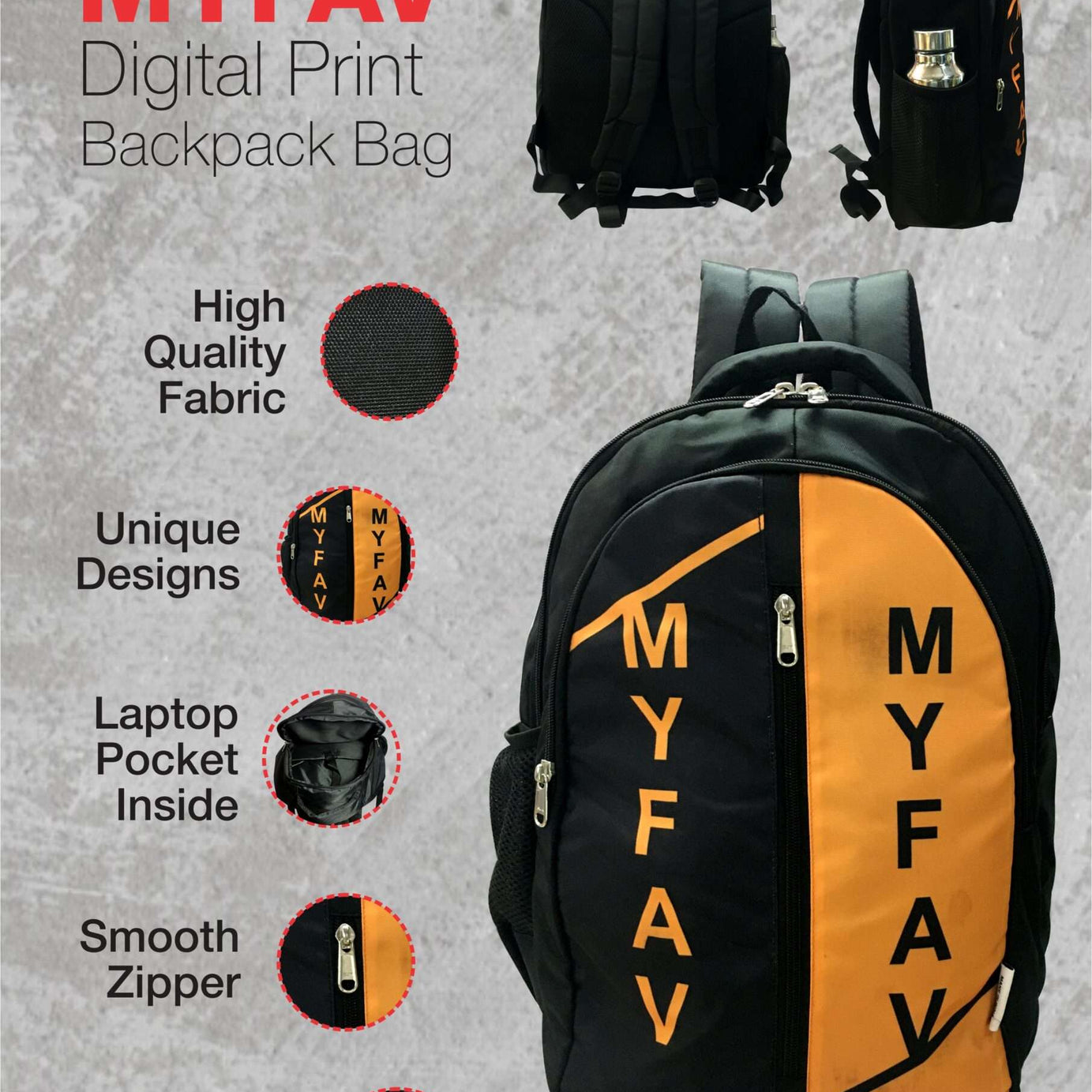 Orange Black Laptop Backpack for Office / School / Travel