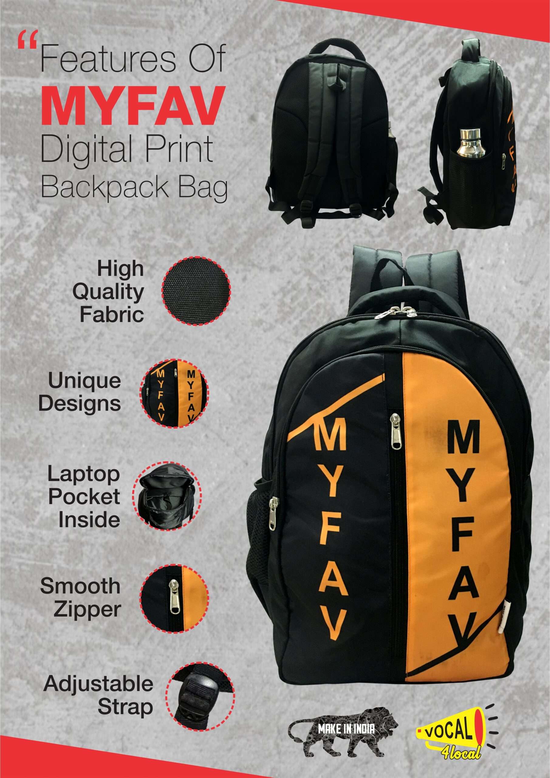 Orange Black Laptop Backpack for Office / School / Travel