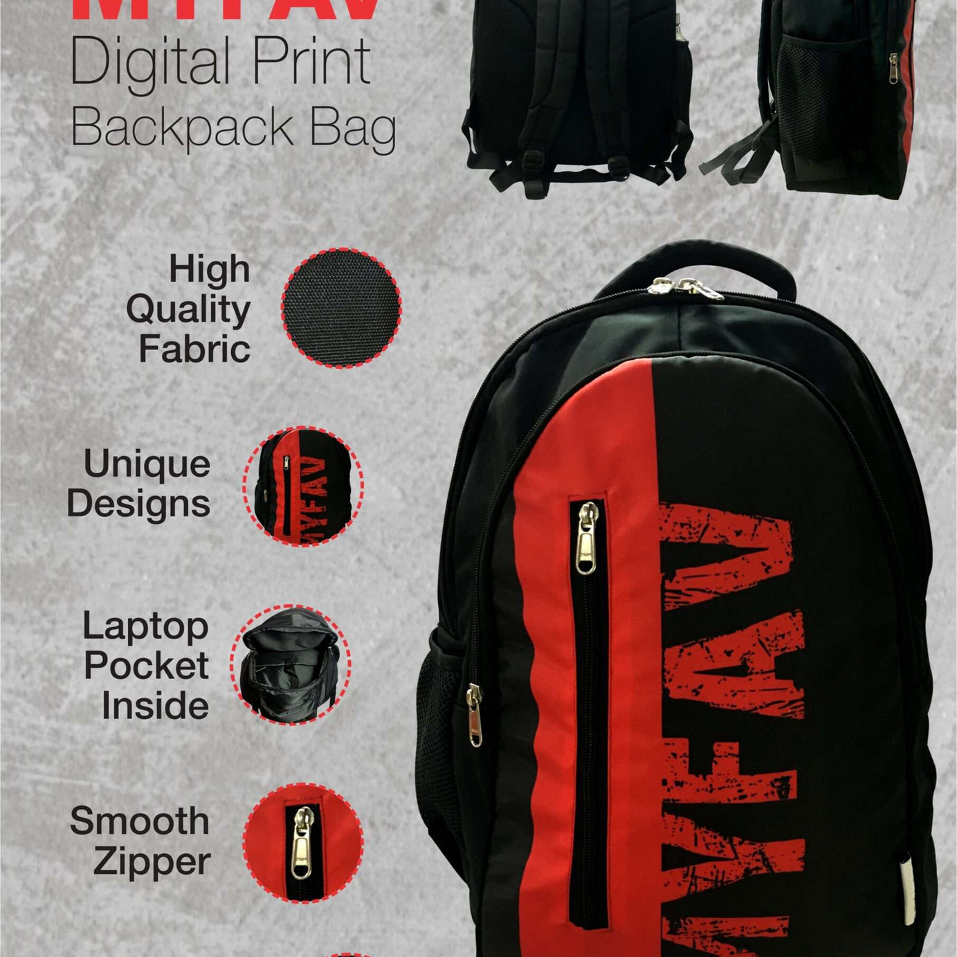 Red Black Laptop Backpack for Office / School / Travel