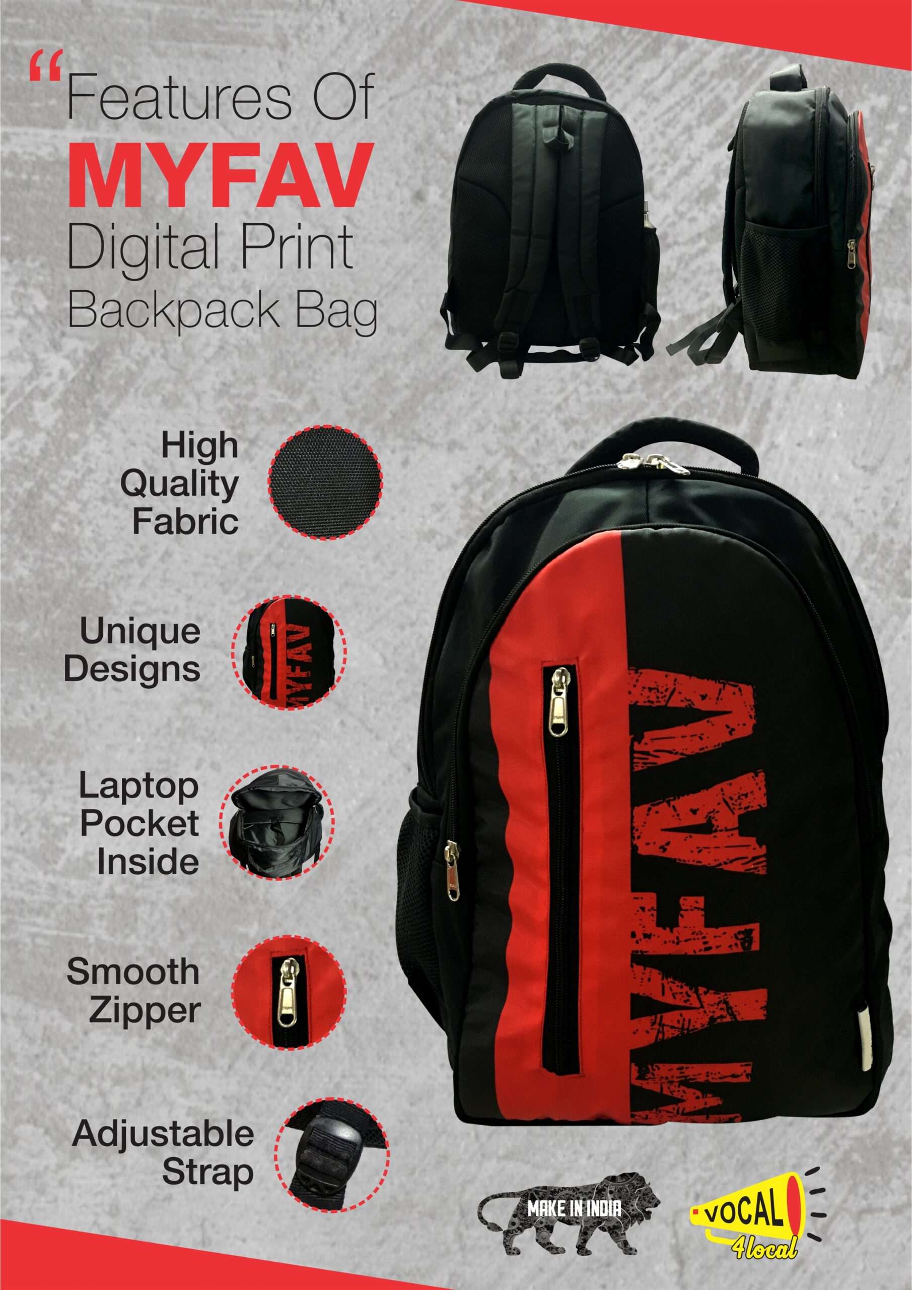 Red Black Laptop Backpack for Office / School / Travel