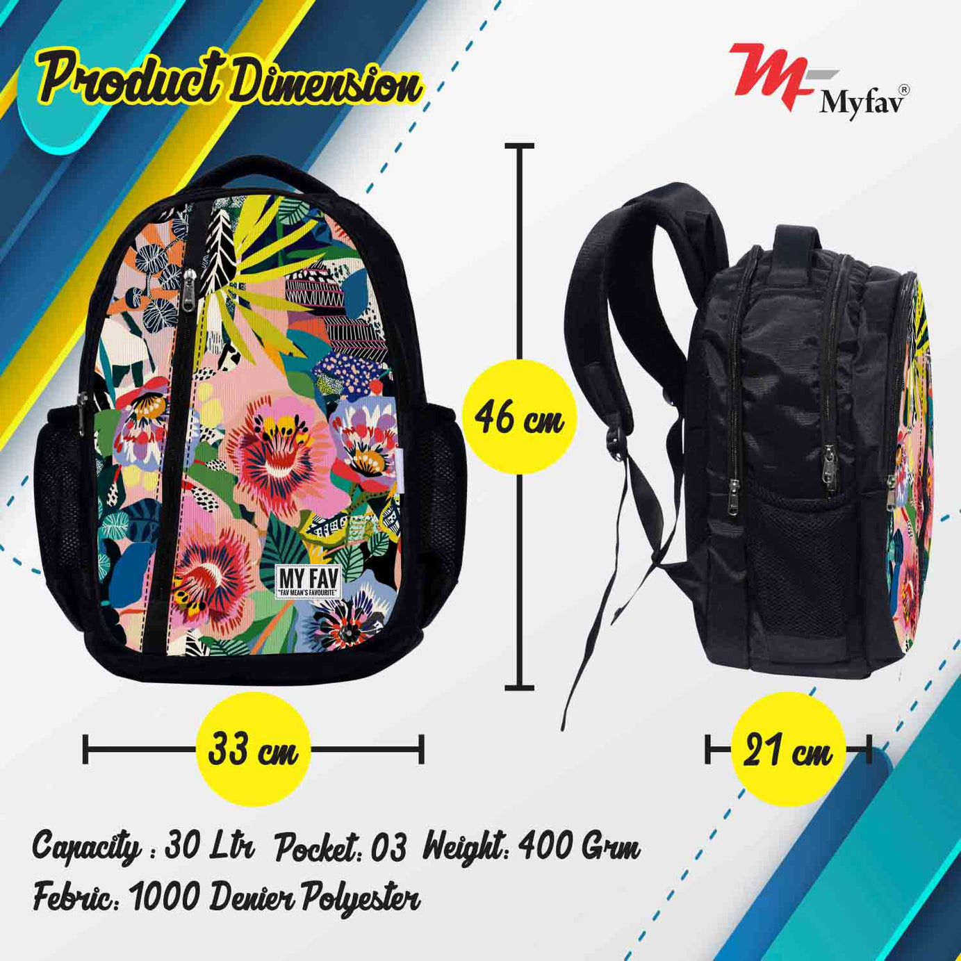 My Fav Floral Print Laptop Backpack For Men Women / School Bag for Boys Girls