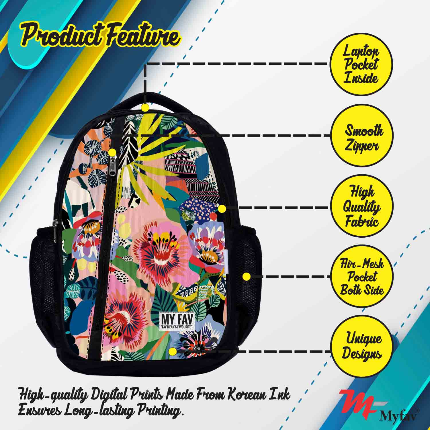 My Fav Floral Print Laptop Backpack For Men Women / School Bag for Boys Girls