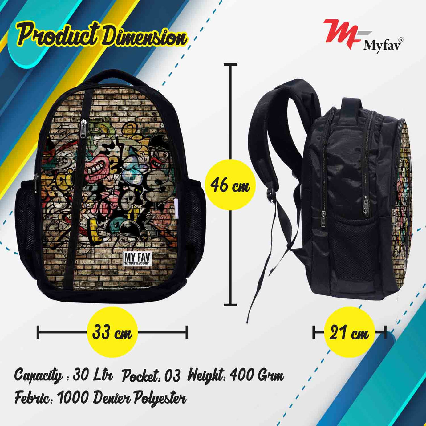 My Fav Wall Print Laptop Backpack For Men Women / School Bag for Boys Girls