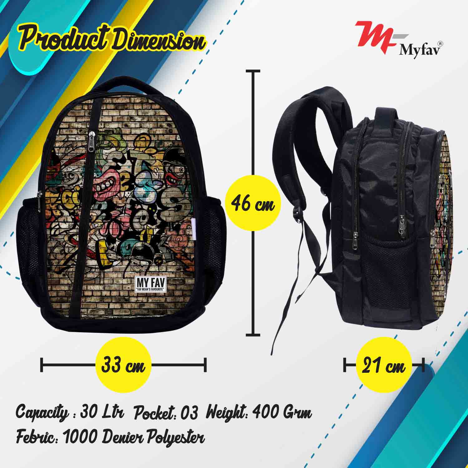 My Fav Wall Print Laptop Backpack For Men Women / School Bag for Boys Girls