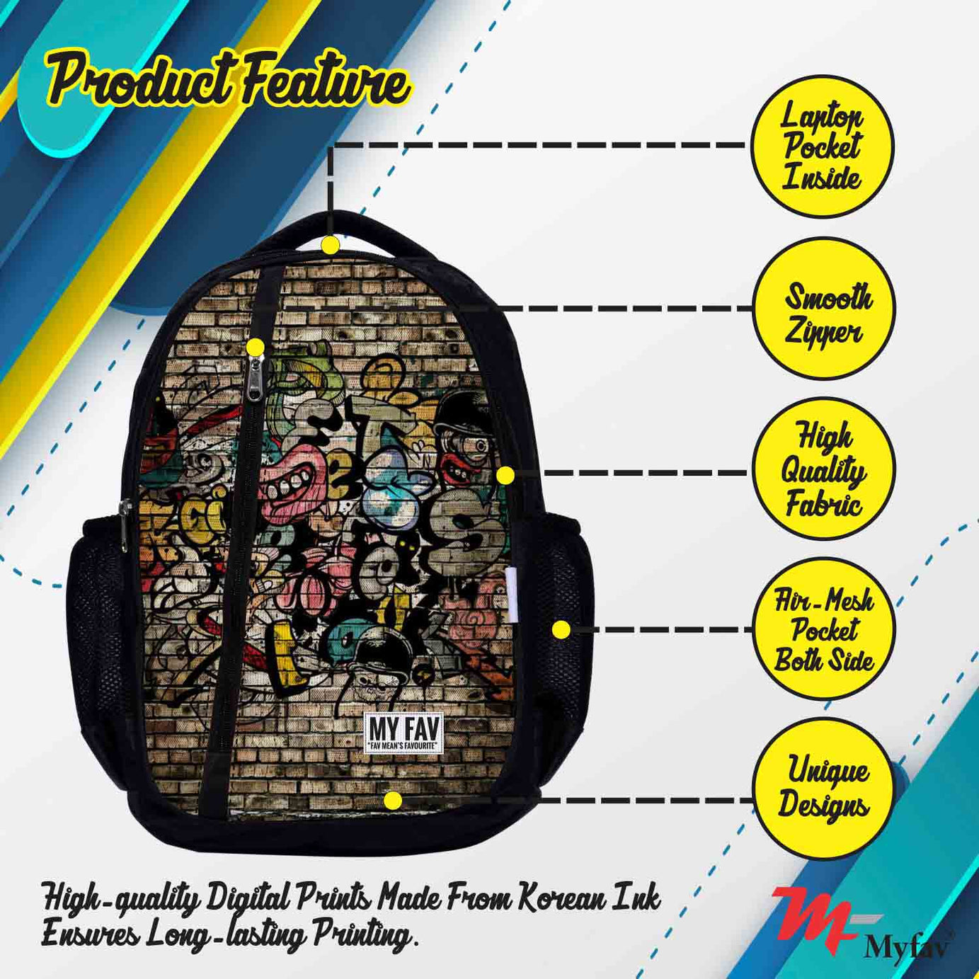 My Fav Wall Print Laptop Backpack For Men Women / School Bag for Boys Girls