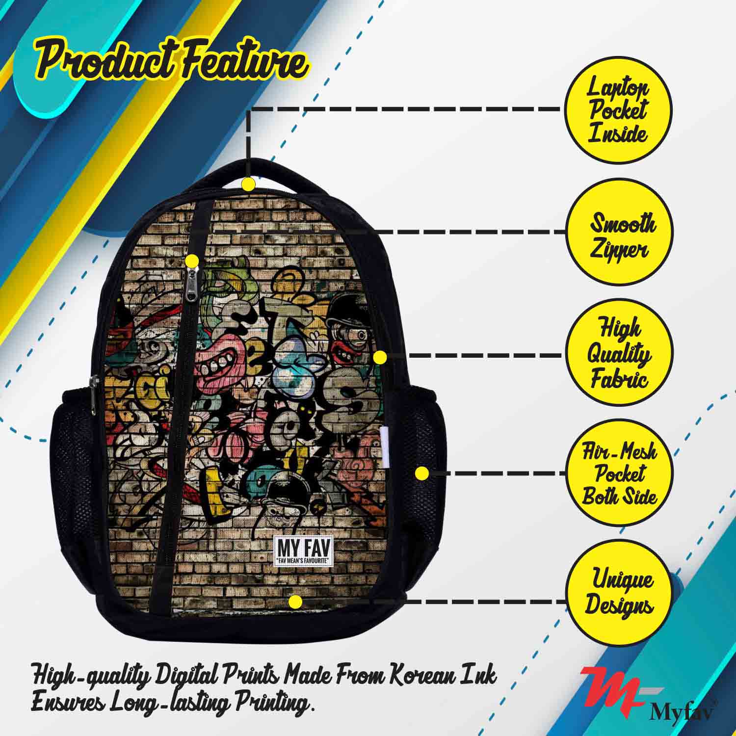 My Fav Wall Print Laptop Backpack For Men Women / School Bag for Boys Girls
