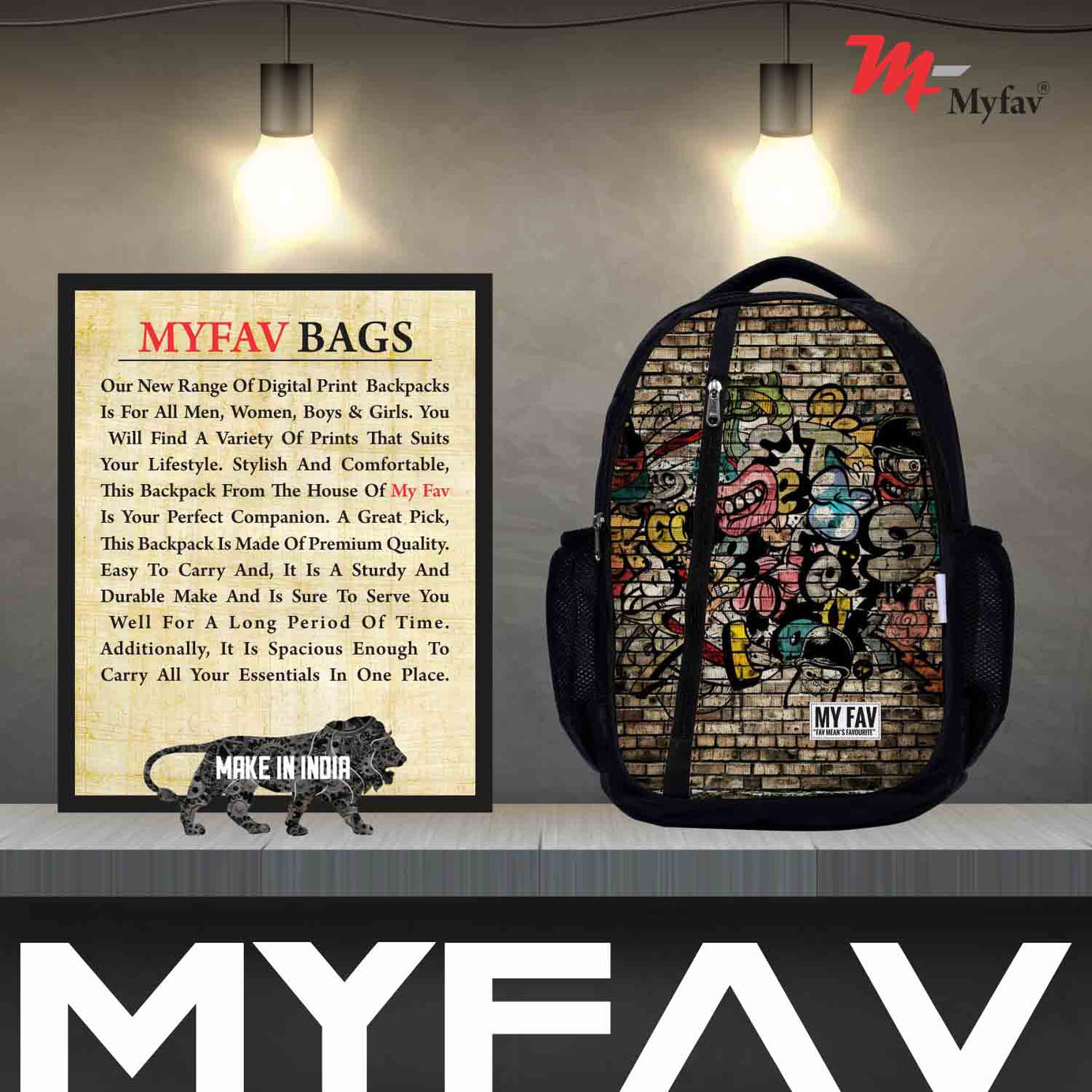 My Fav Wall Print Laptop Backpack For Men Women / School Bag for Boys Girls