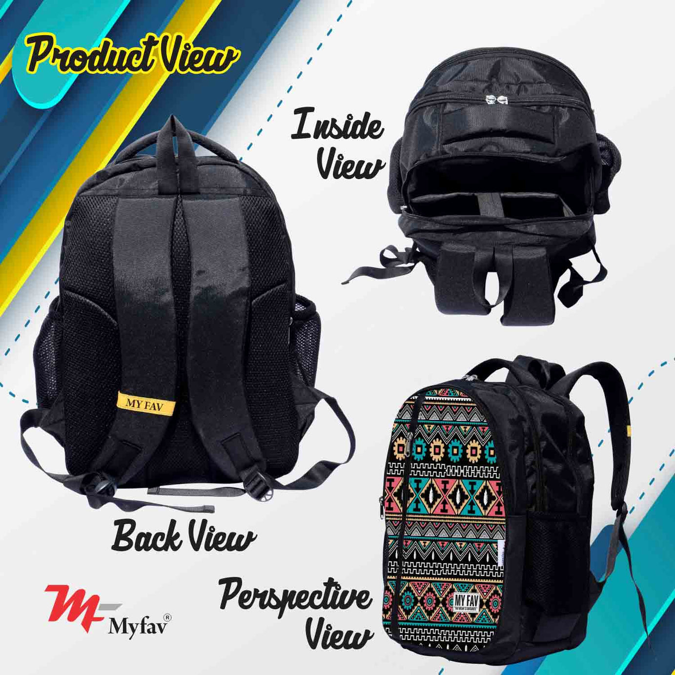 My Fav Ikkat Print Laptop Backpack For Men Women / School Bag for Boys Girls