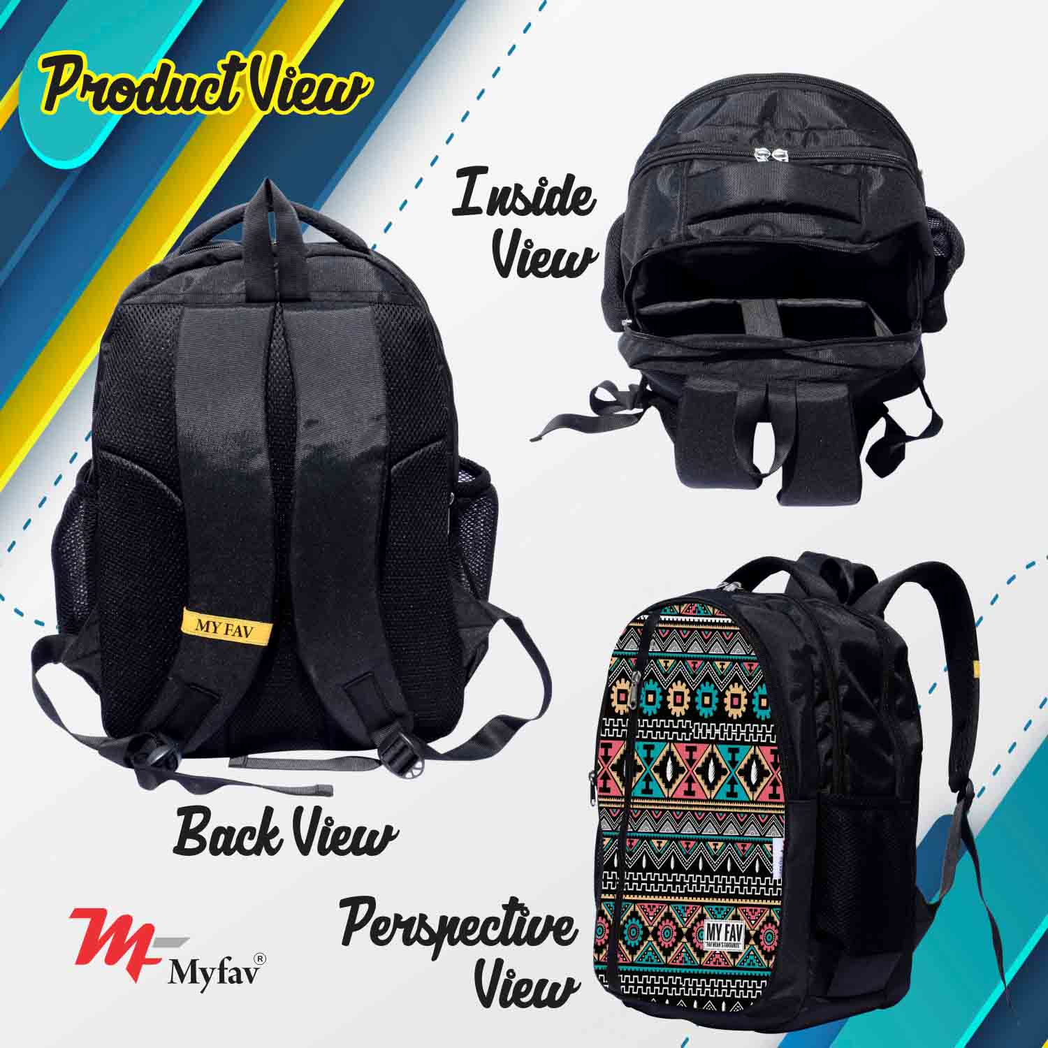 My Fav Ikkat Print Laptop Backpack For Men Women / School Bag for Boys Girls