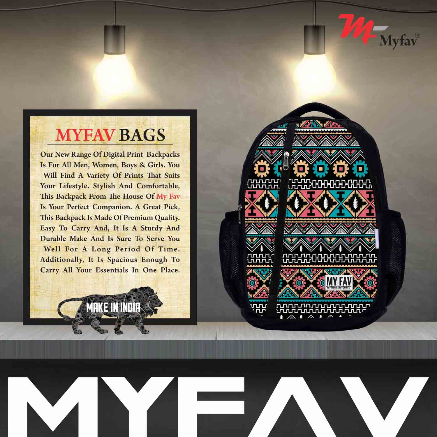 My Fav Ikkat Print Laptop Backpack For Men Women / School Bag for Boys Girls
