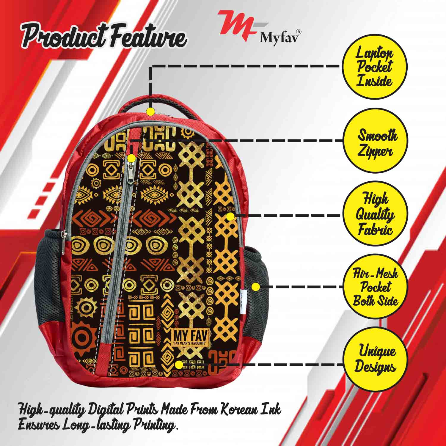 My Fav Digital Print Laptop Backpack For Men Women / School Bag For Boys Girls