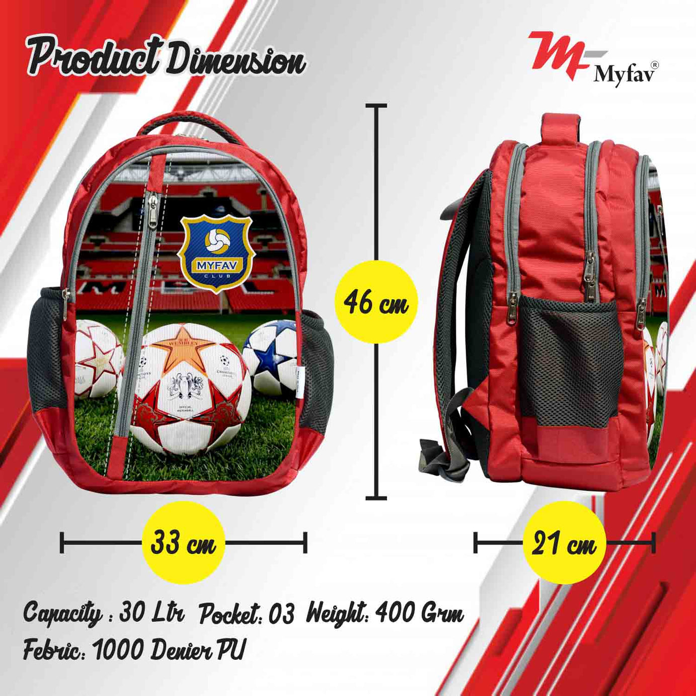 My Fav Football Print Laptop Backpack For Men Women / School Bag For Boys Girls