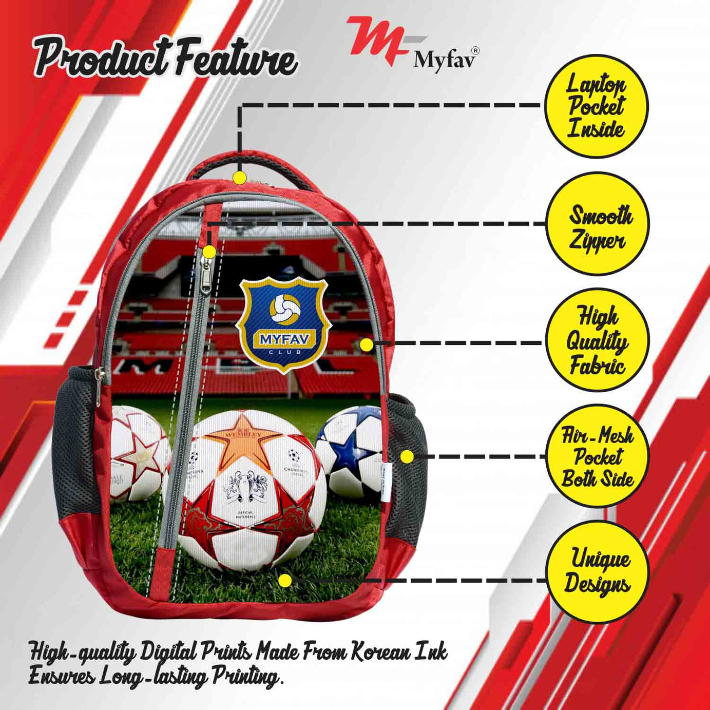 My Fav Football Print Laptop Backpack For Men Women / School Bag For Boys Girls