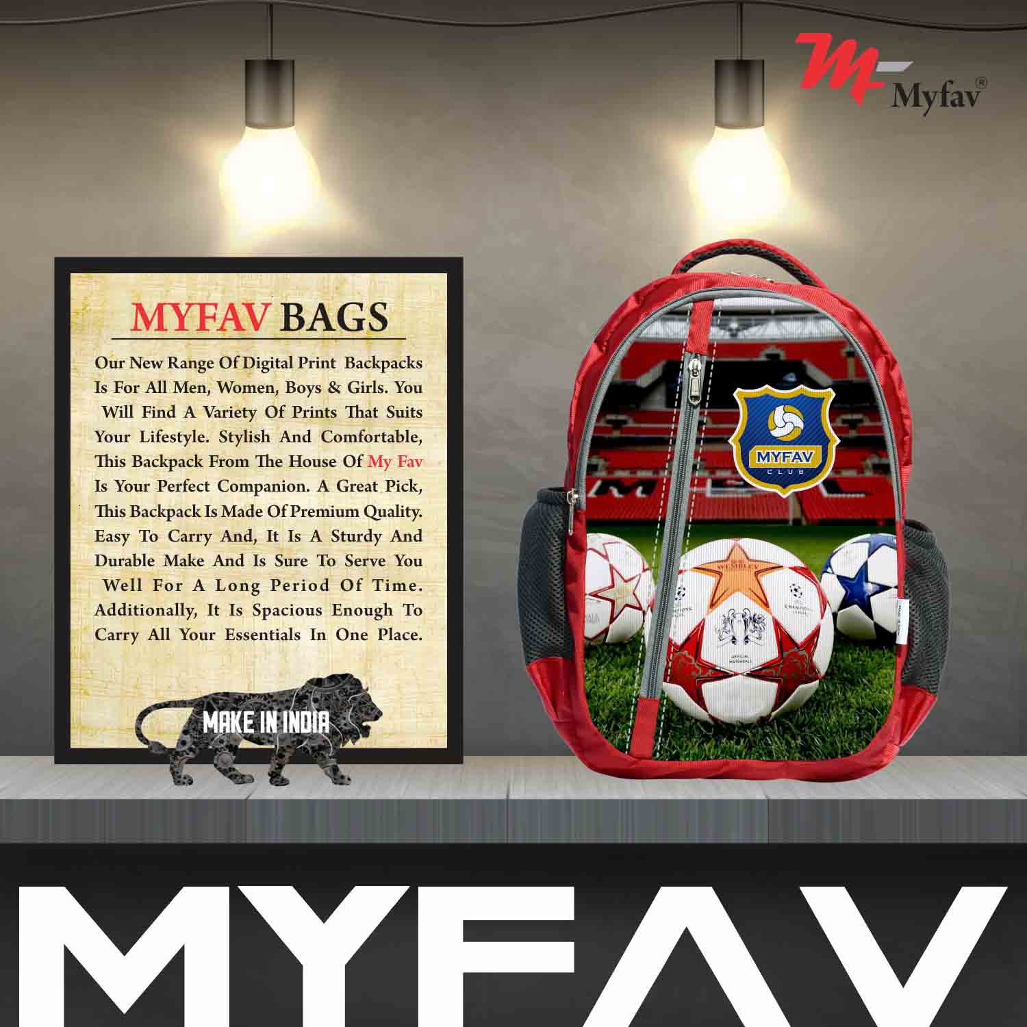 My Fav Football Print Laptop Backpack For Men Women / School Bag For Boys Girls