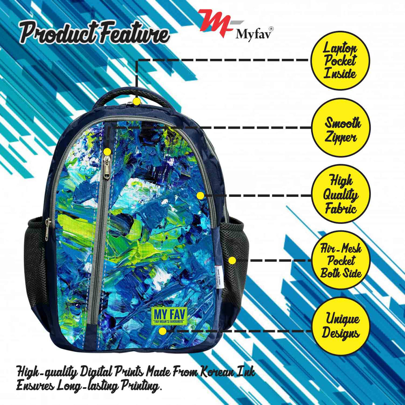 My Fav Art Print Laptop Backpack For Men Women / School Bag For Boys Girls