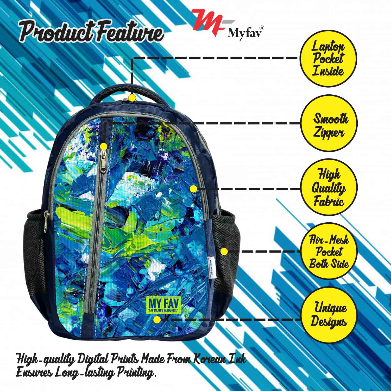 My Fav Art Print Laptop Backpack For Men Women / School Bag For Boys Girls