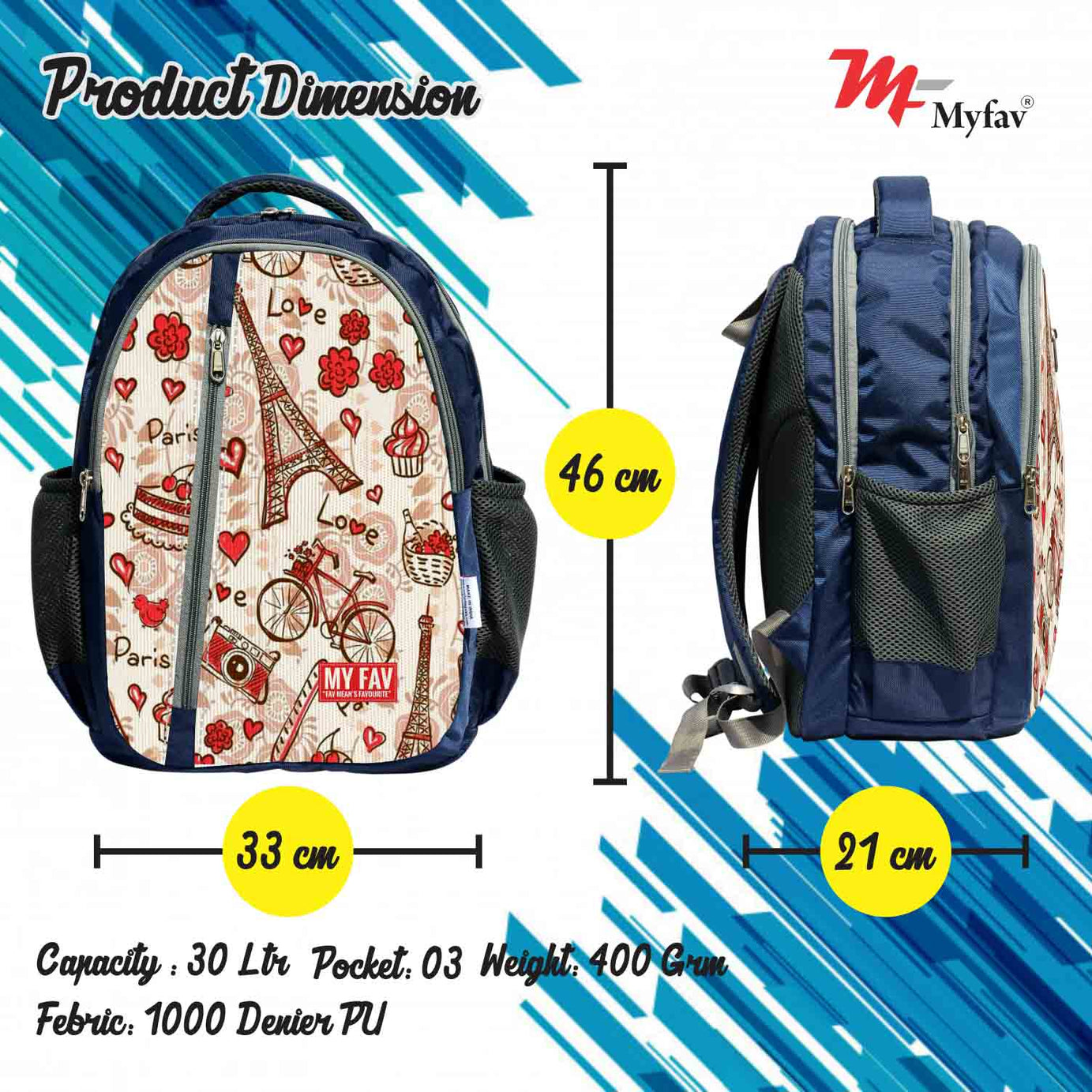 My Fav Paris Print Laptop Backpack For Men Women / School Bag For Boys Girls
