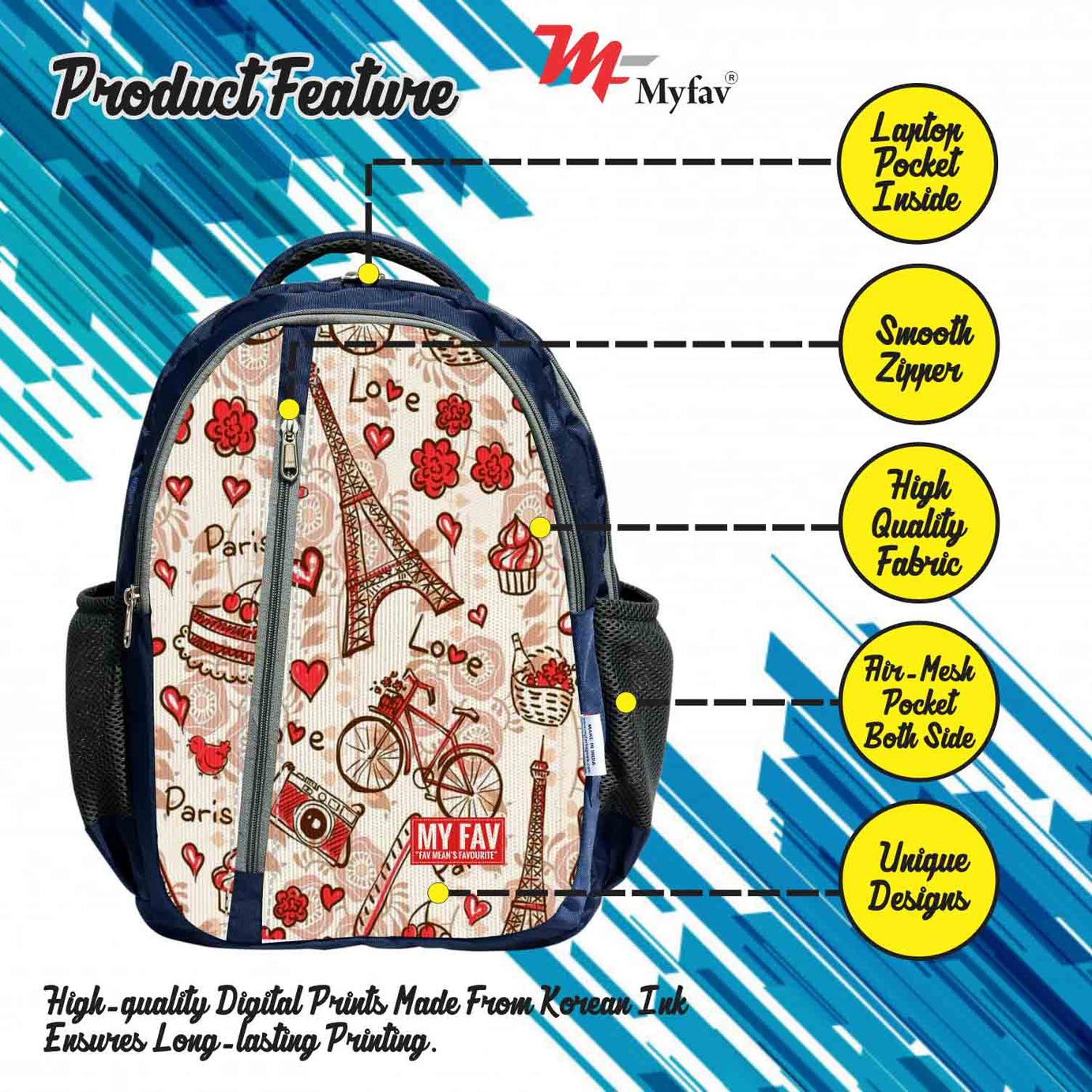My Fav Paris Print Laptop Backpack For Men Women / School Bag For Boys Girls
