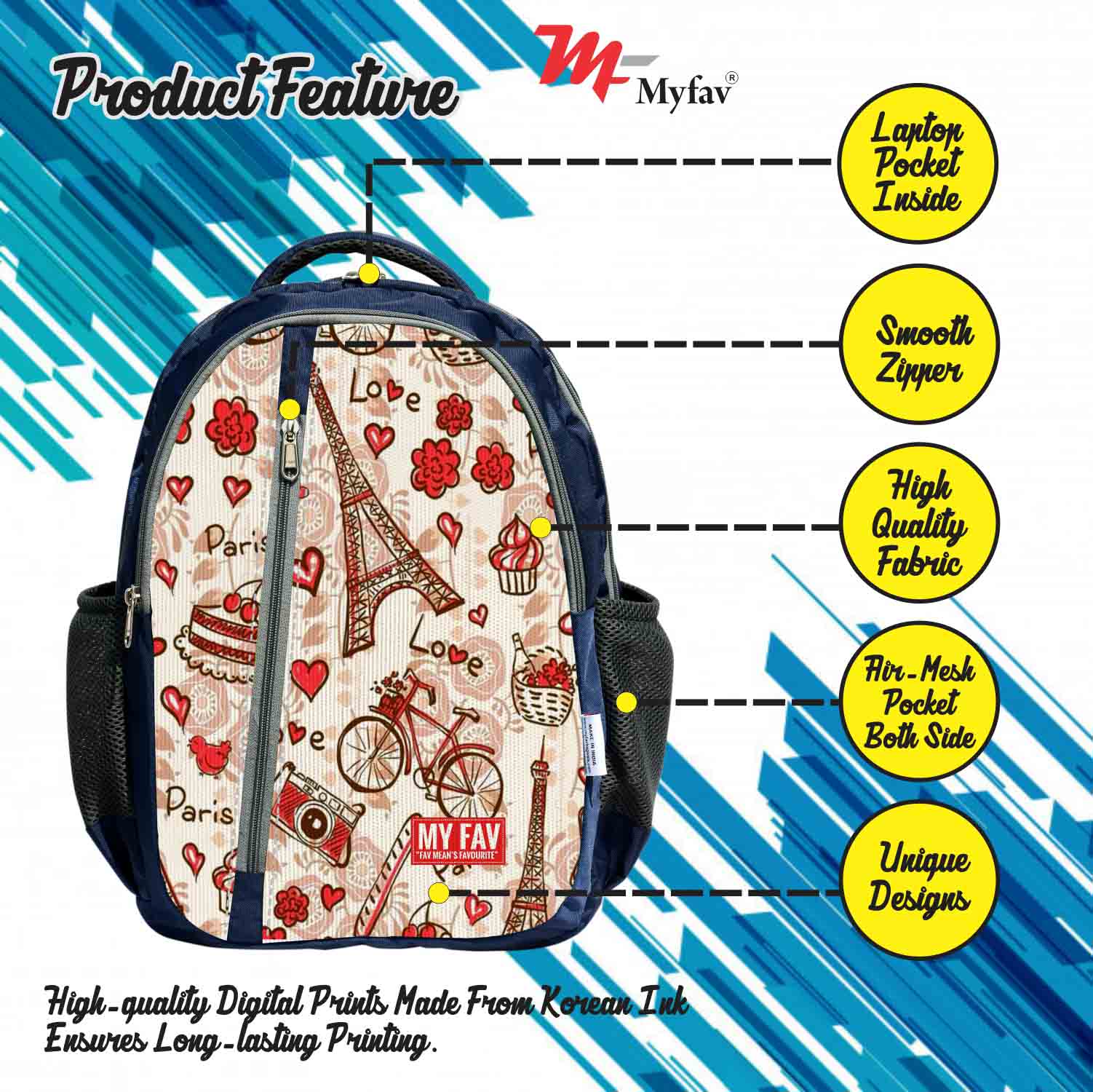 My Fav Paris Print Laptop Backpack For Men Women / School Bag For Boys Girls