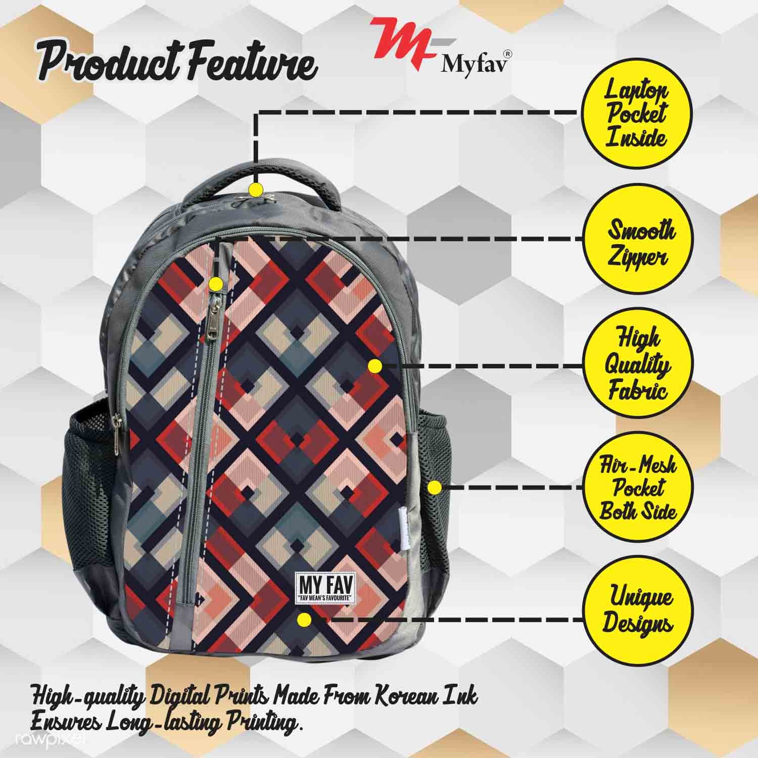 My Fav Ikkat Print Laptop Backpack For Men Women / School Bag For Boys Girls