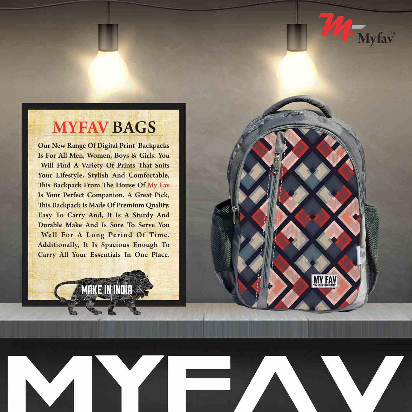 My Fav Ikkat Print Laptop Backpack For Men Women / School Bag For Boys Girls