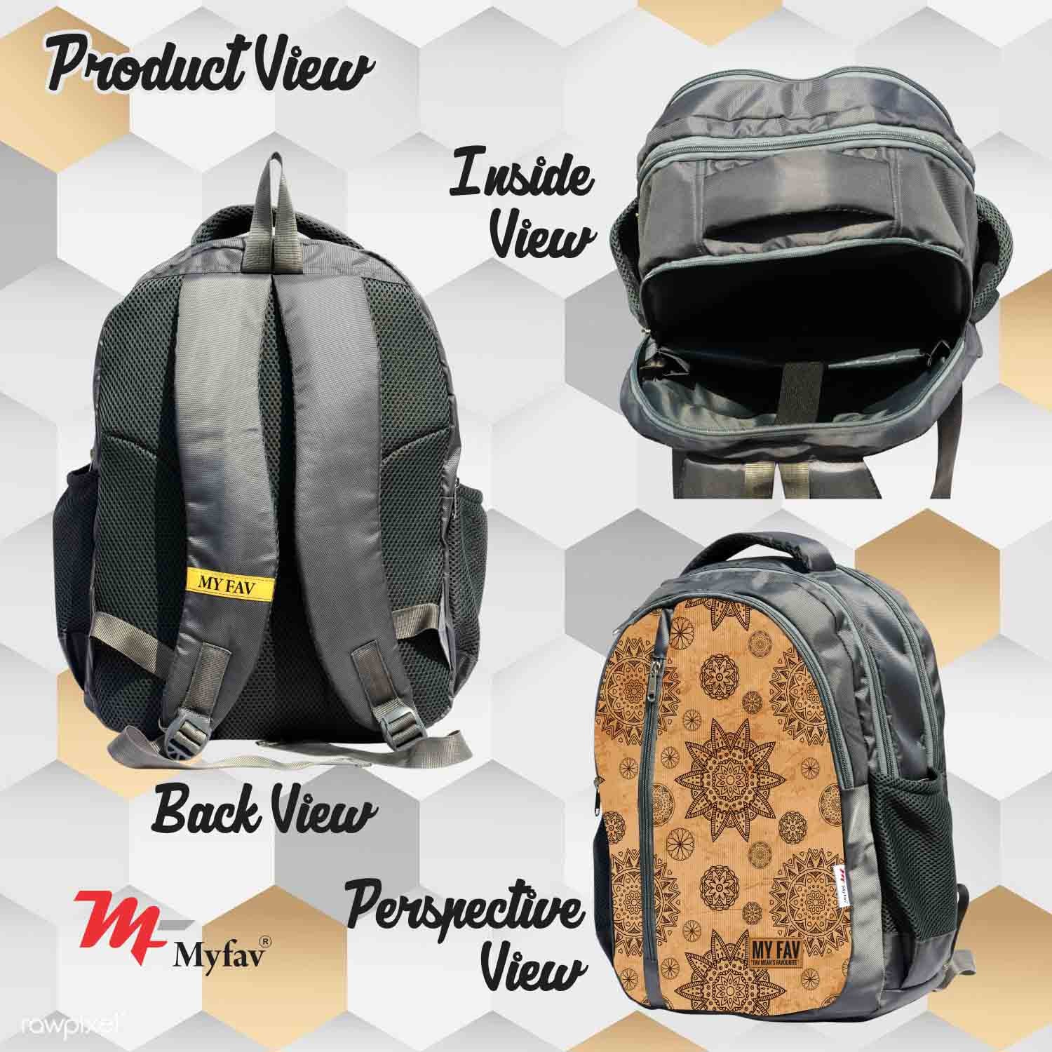 My Fav Rangoli Printed Laptop Backpack For Men Women / School Bag For Boys Girls