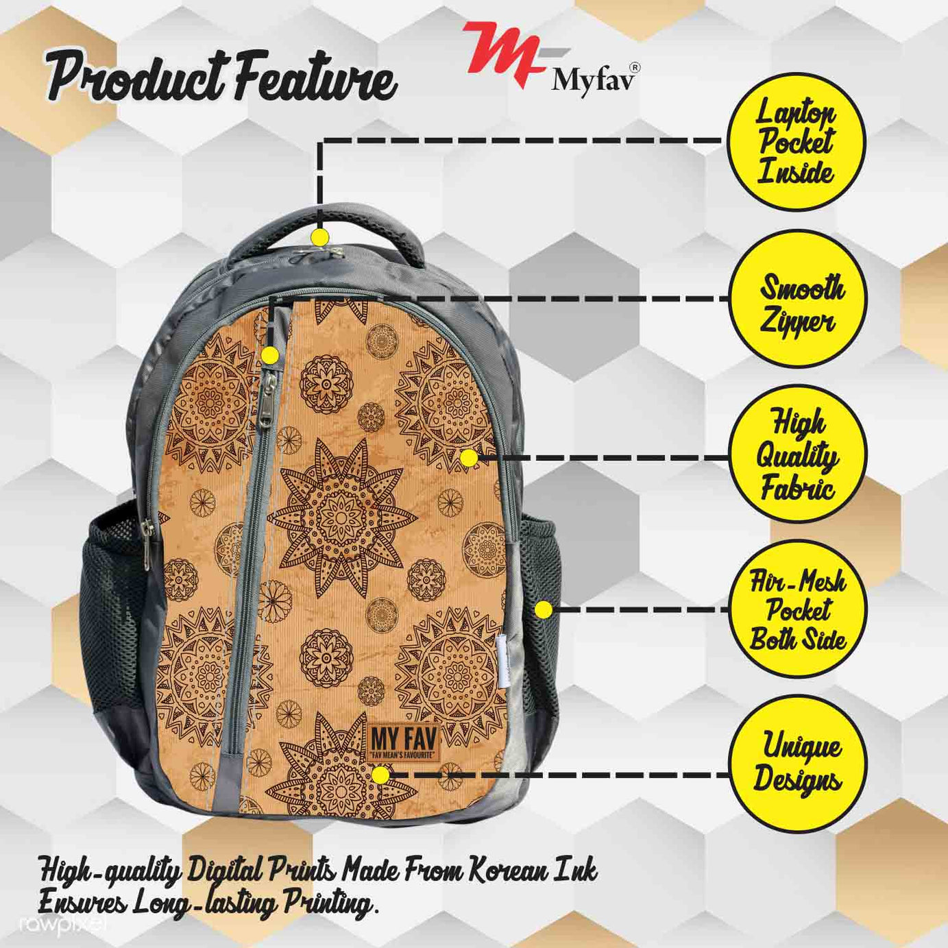 My Fav Rangoli Printed Laptop Backpack For Men Women / School Bag For Boys Girls