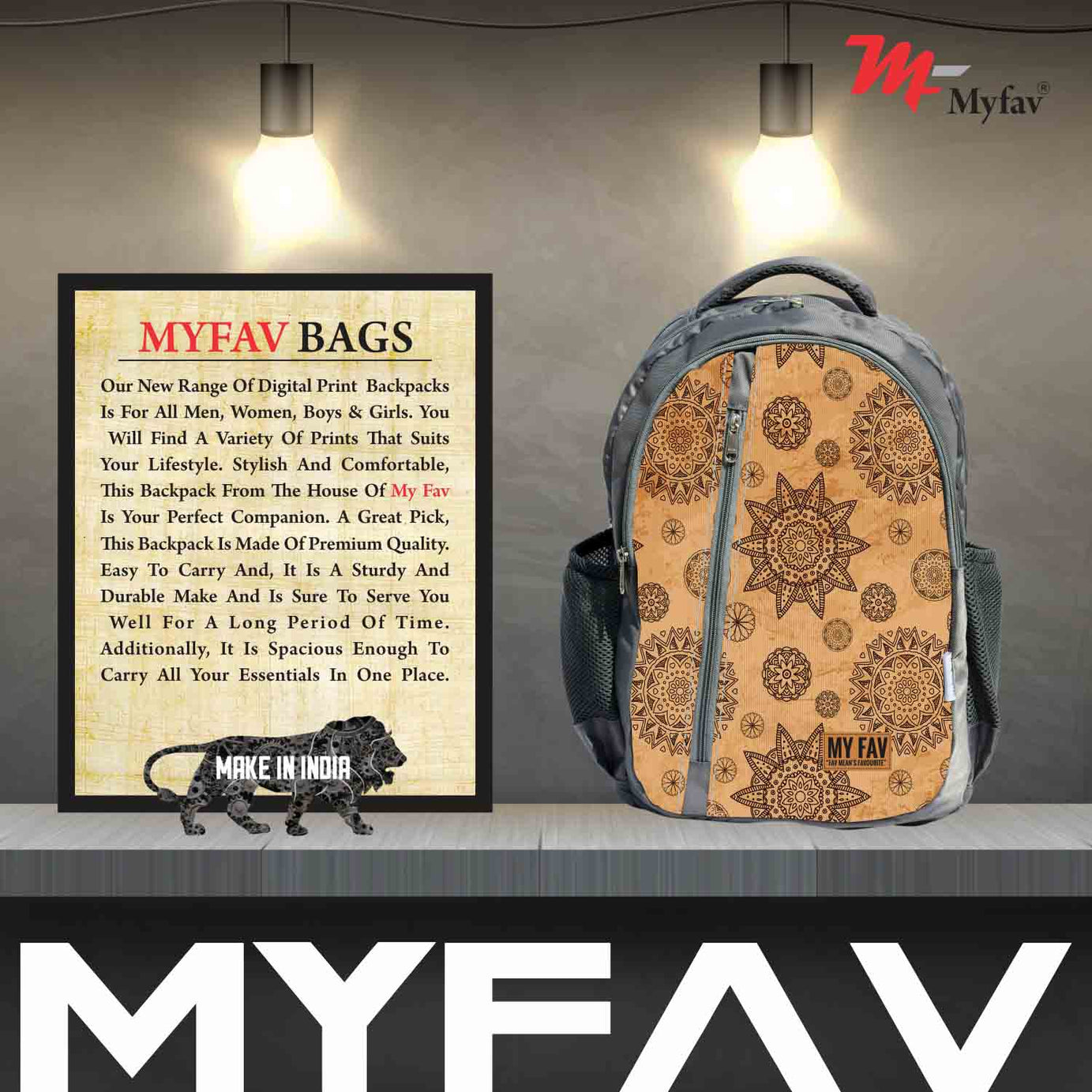 My Fav Rangoli Printed Laptop Backpack For Men Women / School Bag For Boys Girls