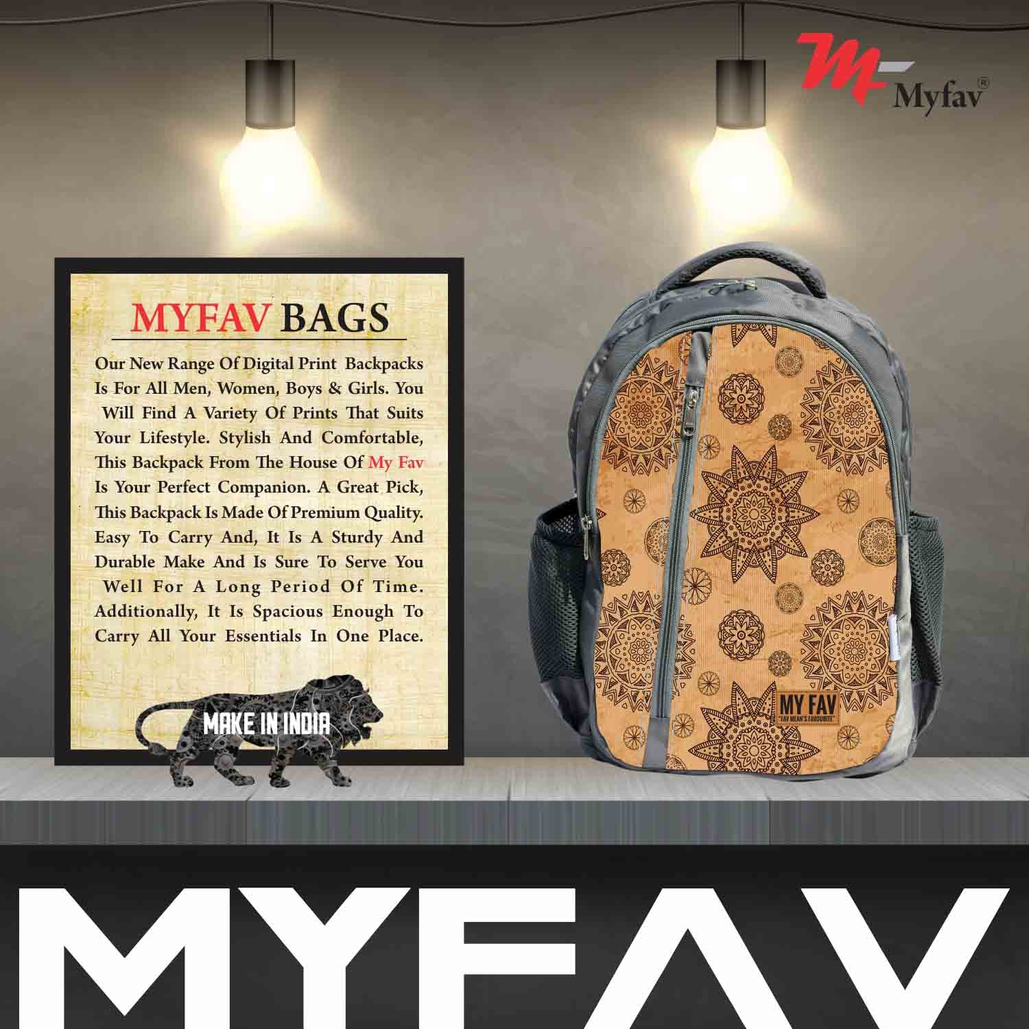 My Fav Rangoli Printed Laptop Backpack For Men Women / School Bag For Boys Girls