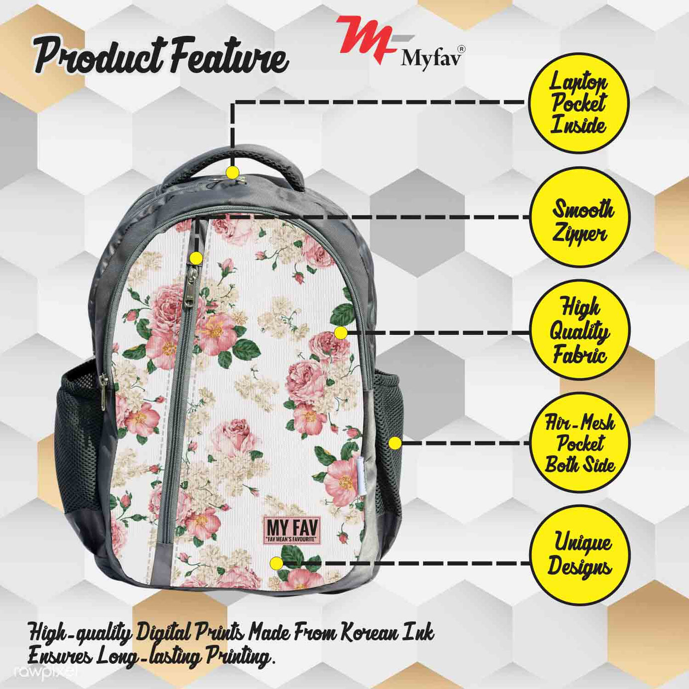 My Fav Floral Print Laptop Backpack For Men Women / School Bag For Boys Girls