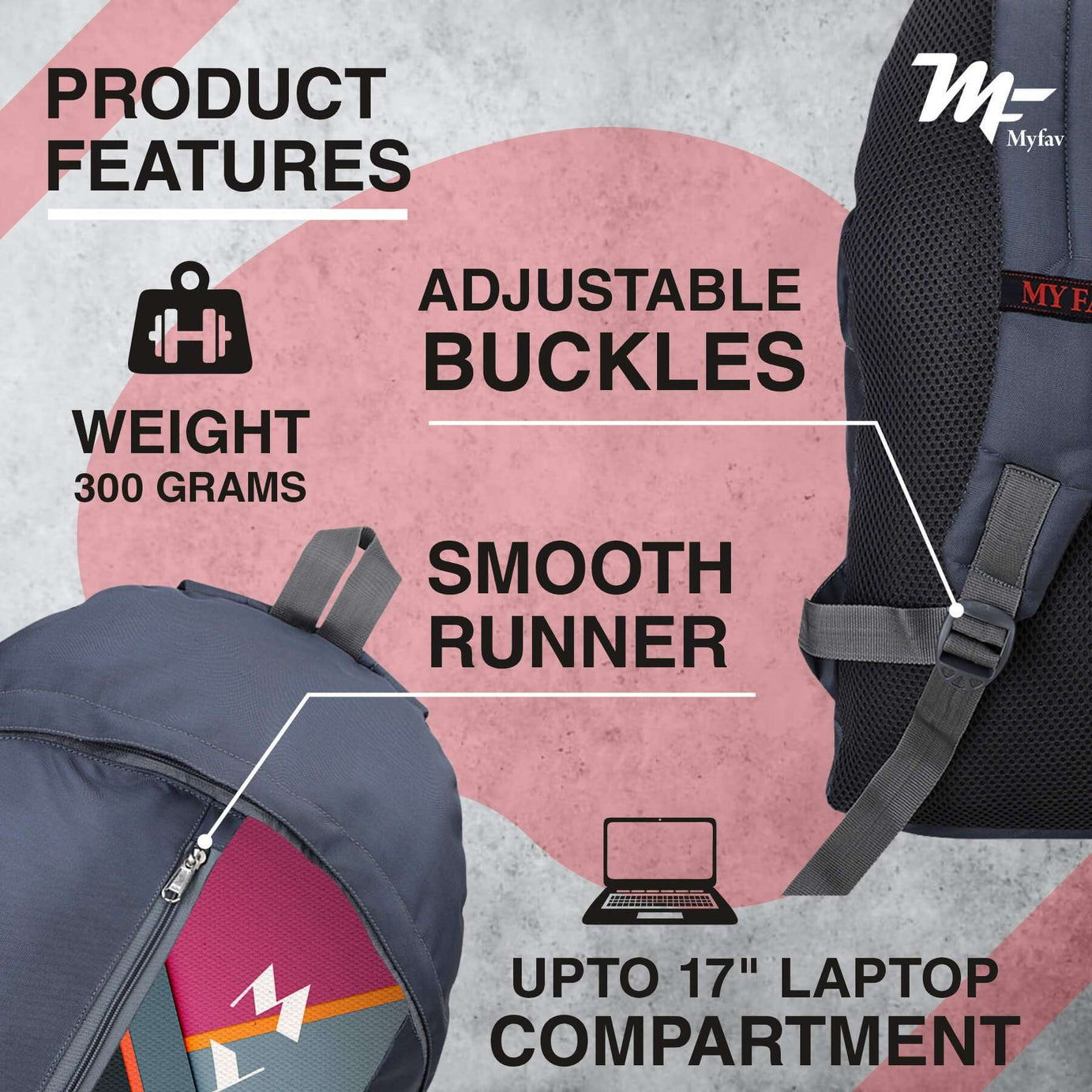 My Fav 21 L Grey Laptop Backpack for Men Women / College Bag for Boys Girls / Office Bag