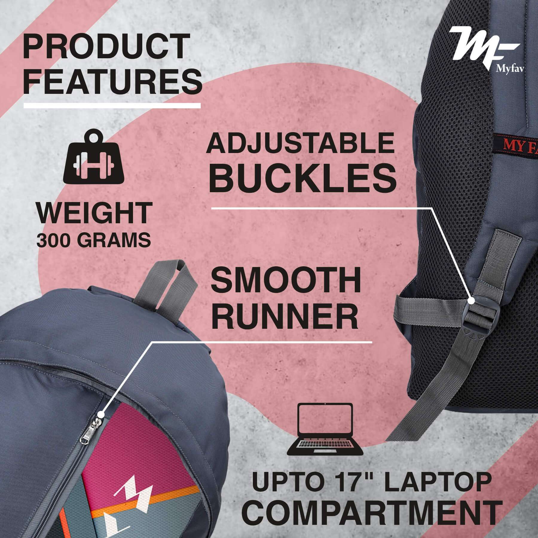 My Fav 21 L Grey Laptop Backpack for Men Women / College Bag for Boys Girls / Office Bag