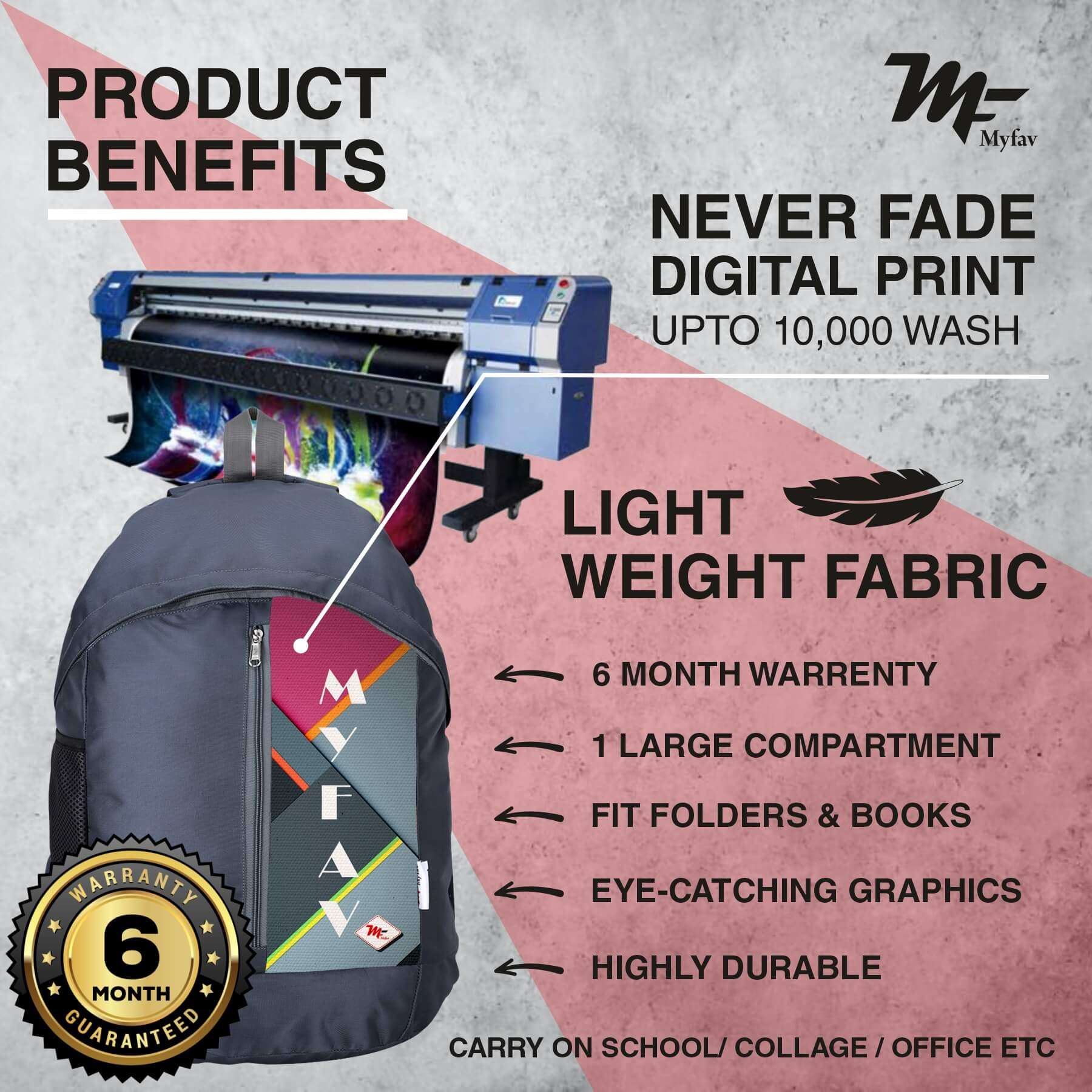 My Fav 21 L Grey Laptop Backpack for Men Women / College Bag for Boys Girls / Office Bag