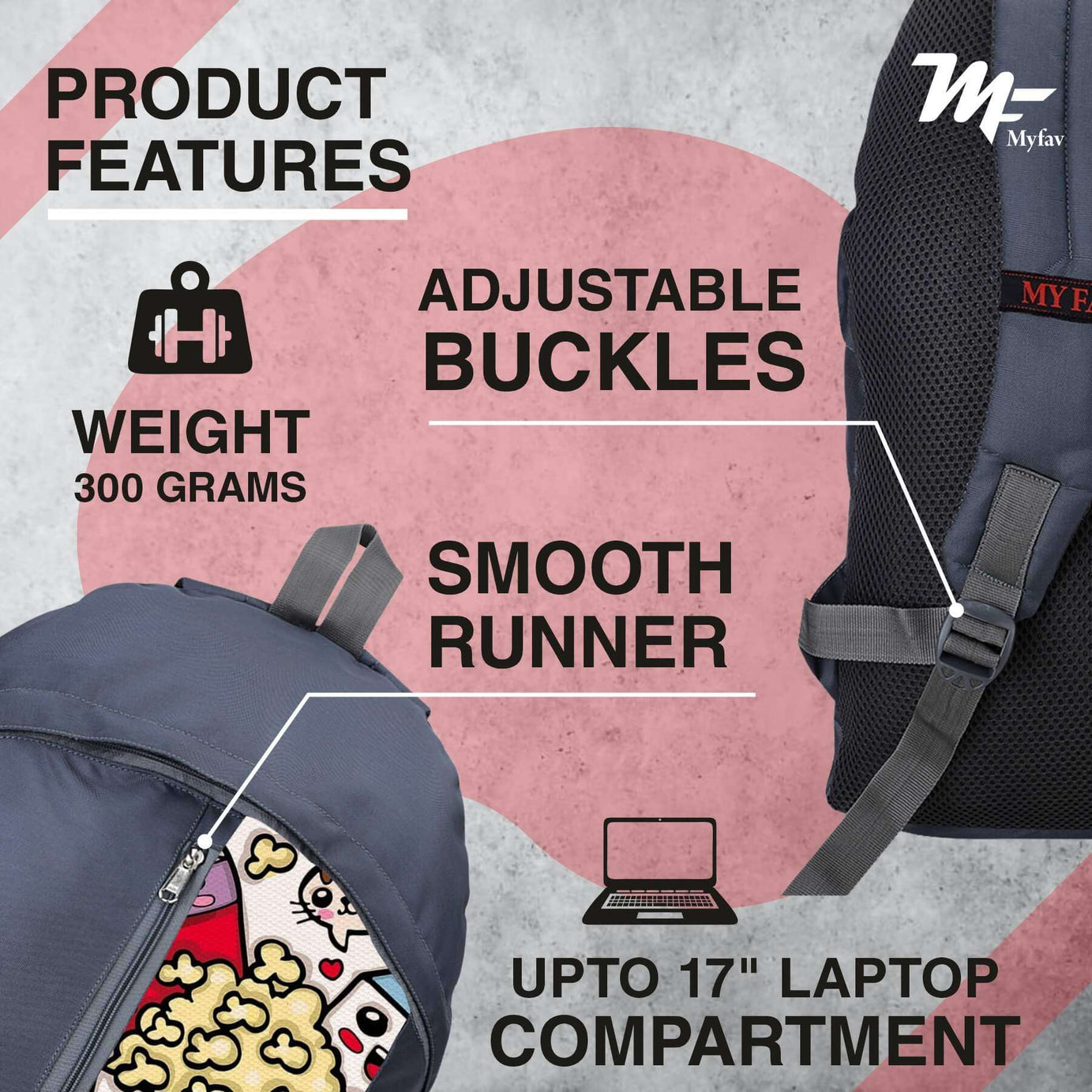 My Fav 21 L Grey Laptop Backpack for Men Women / College Bag for Boys Girls / Office Bag