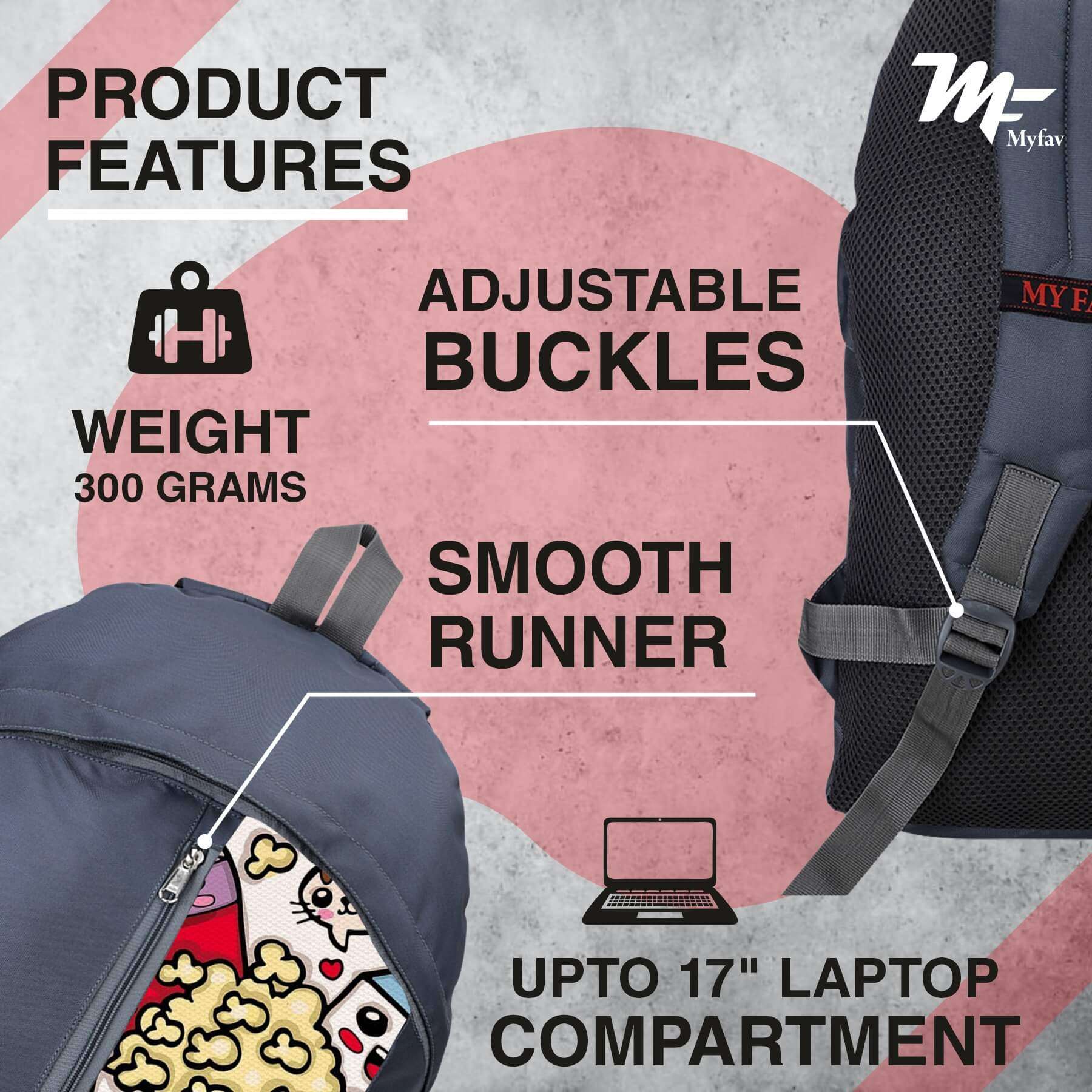 My Fav 21 L Grey Laptop Backpack for Men Women / College Bag for Boys Girls / Office Bag