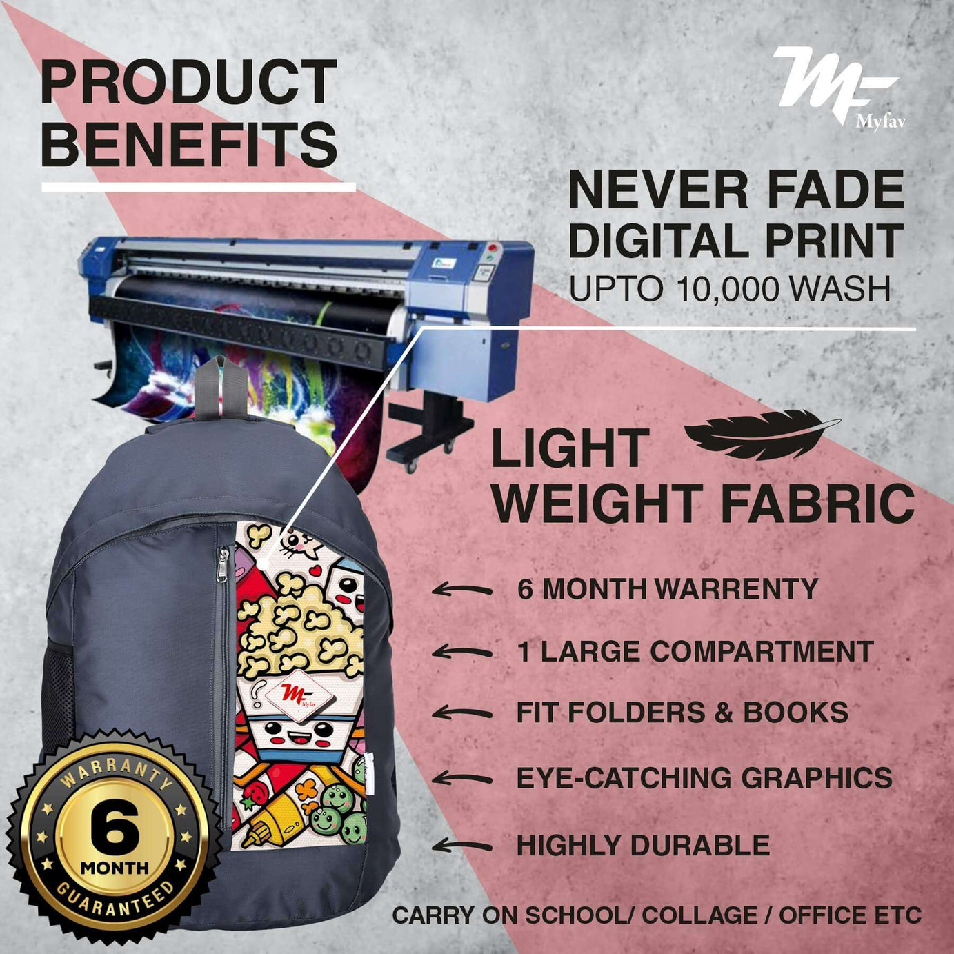 My Fav 21 L Grey Laptop Backpack for Men Women / College Bag for Boys Girls / Office Bag