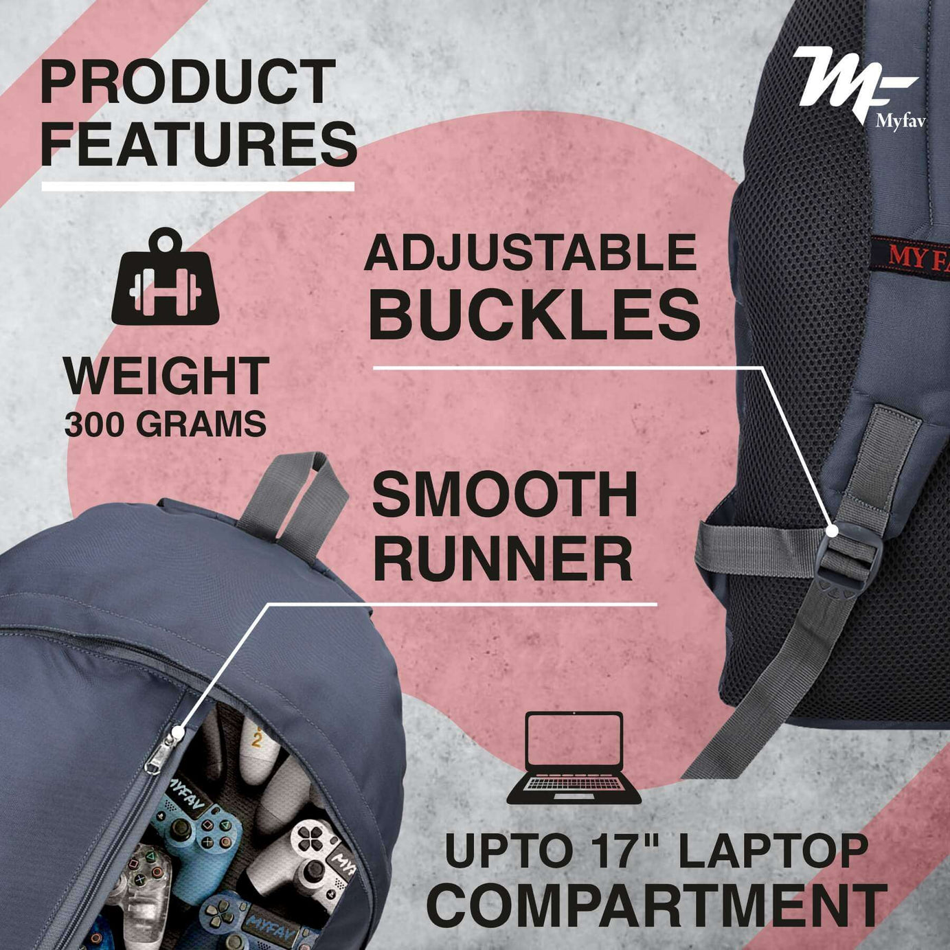 My Fav 21 L Grey Laptop Backpack for Men Women / College Bag for Boys Girls / Office Bag