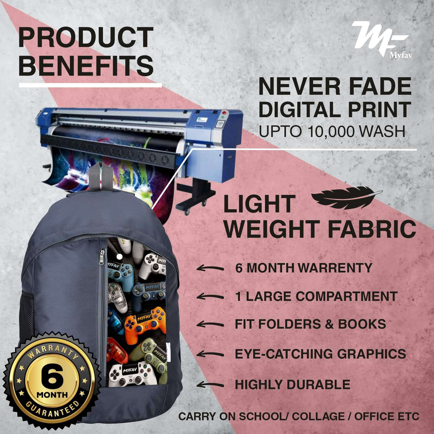 My Fav 21 L Grey Laptop Backpack for Men Women / College Bag for Boys Girls / Office Bag